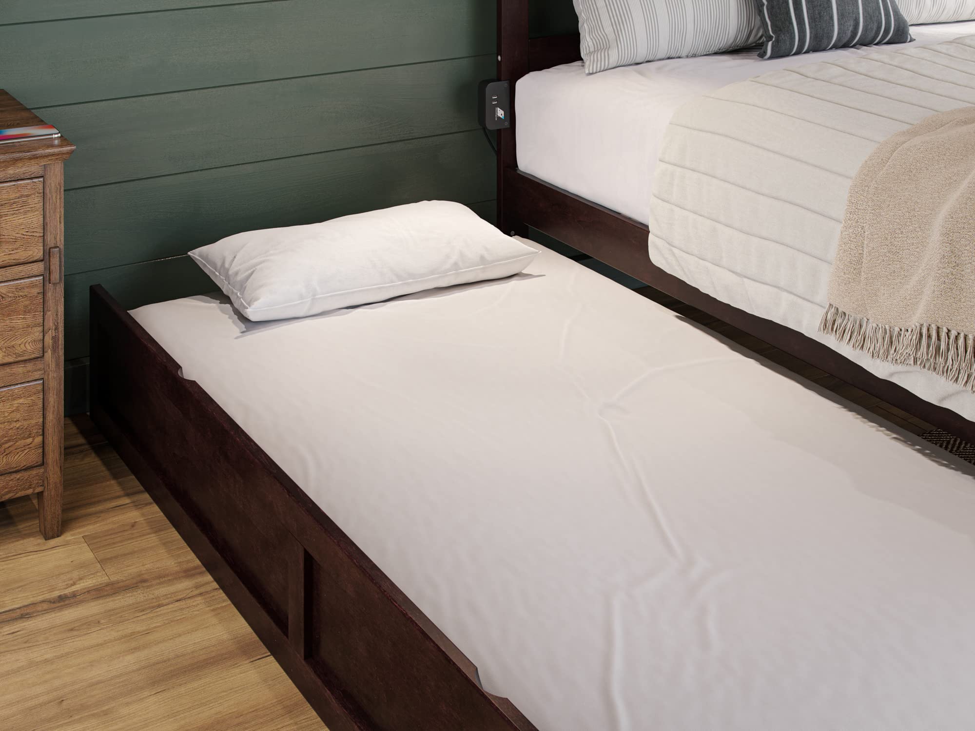 AFI Twin Size Trundle Bed Frame in Espresso Finish - Space-Saving Underbed Storage Solution for Kids, Teens, and Guest Rooms