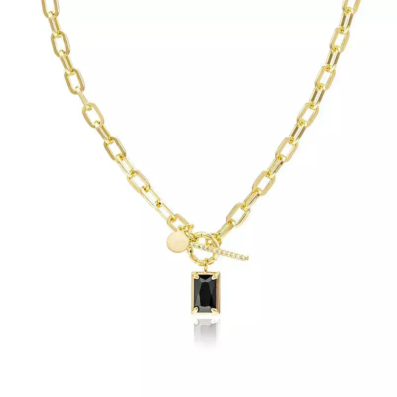 Black Onyx Cable Chain Pendant Necklace for Women - Elegant Gemstone Jewelry Gift for Birthday, Anniversary & Everyday Wear