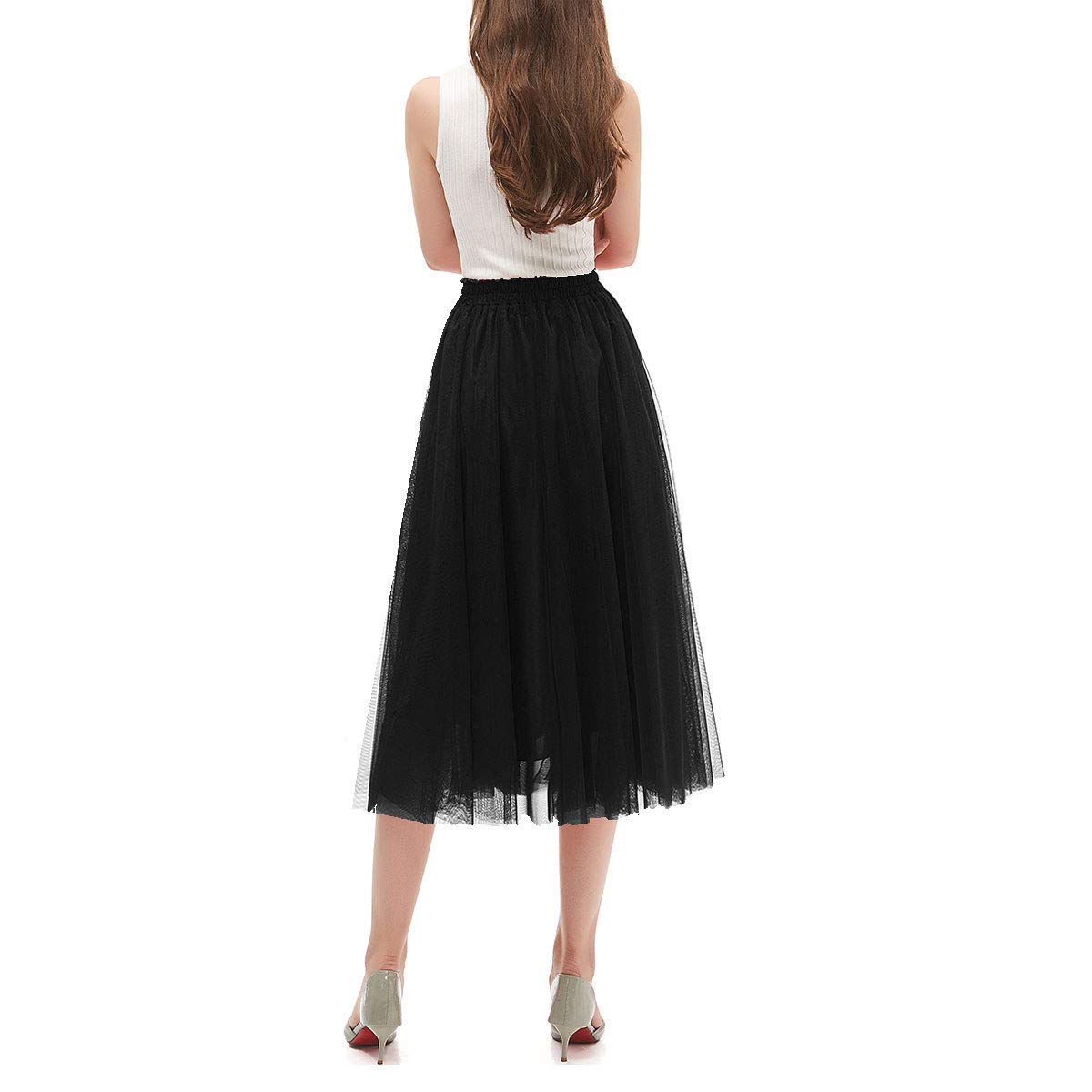 OBBUE Women's A-Line Tulle Party Skirt - Elegant Tea-Length Tutu Evening Dress for Prom, Wedding, Ballroom Dance & Special Occasions