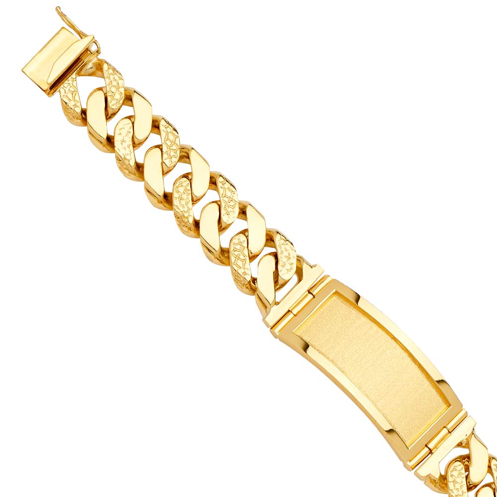 14K Yellow Gold Solid Link ID Bracelet - 9.5