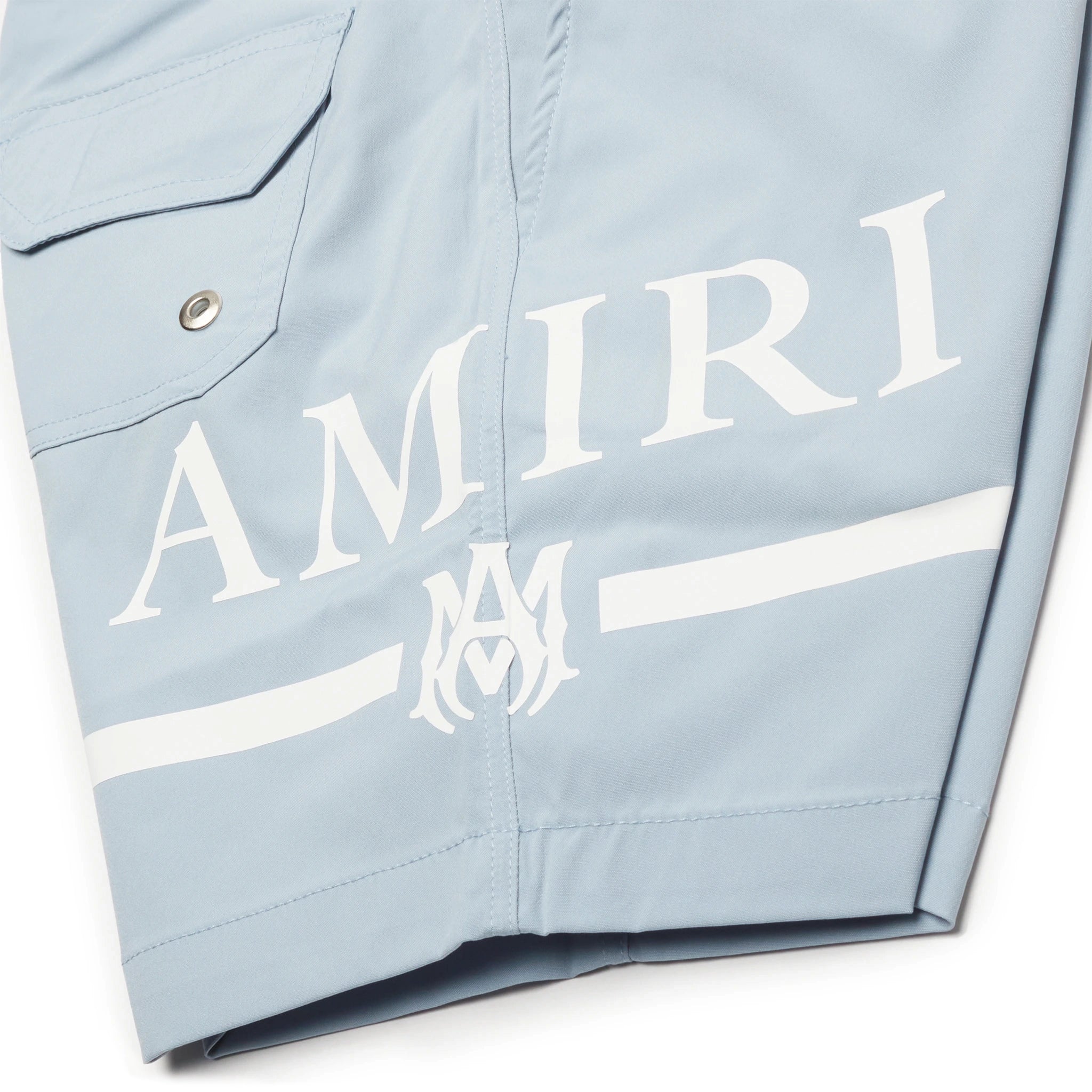 Amiri Kids MA Bar Dusty Blue Swim Trunks for Boys - Quick Dry Beach Shorts for Swimming, Pool & Summer Vacations
