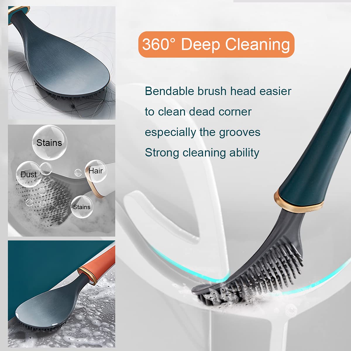 Automatic Opening & Closing Silicone Water Drop Toilet Brush Set with Wall-Mounted Holder - Bathroom Cleaning Tool for Toilet Bowl, White - Perfect for Small Spaces & Hygienic Bathroom Maintenance