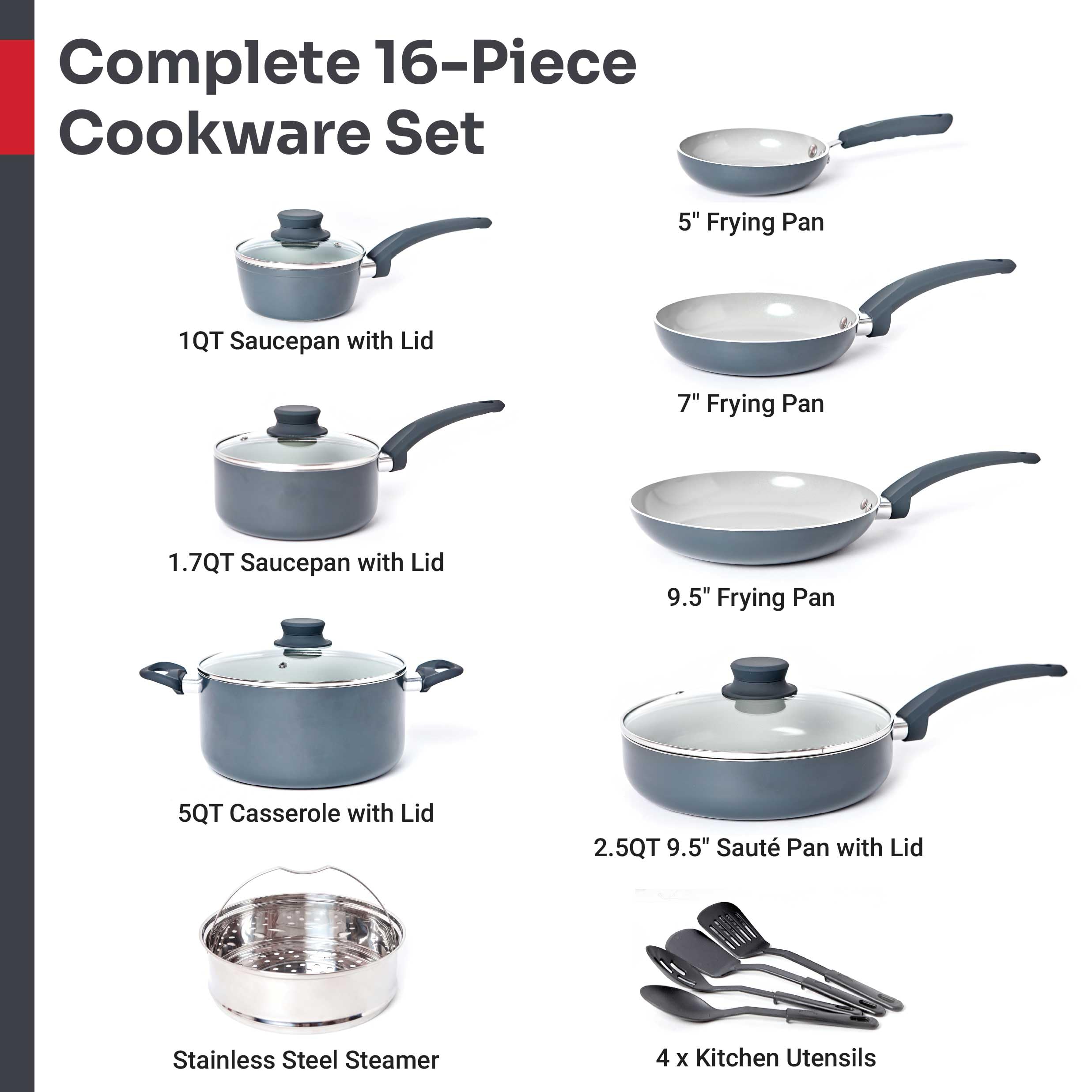 **Mueller 16-Piece Non-Toxic Ceramic Cookware Set – Healthy Stone Pots & Pans, Non-Stick, Dishwasher Safe – Includes Frying Pans, Sauce Pan, Steamer & Vented Glass Lids – Perfect for Healthy Cooking, Frying, Steaming & Everyday Kitchen Use**