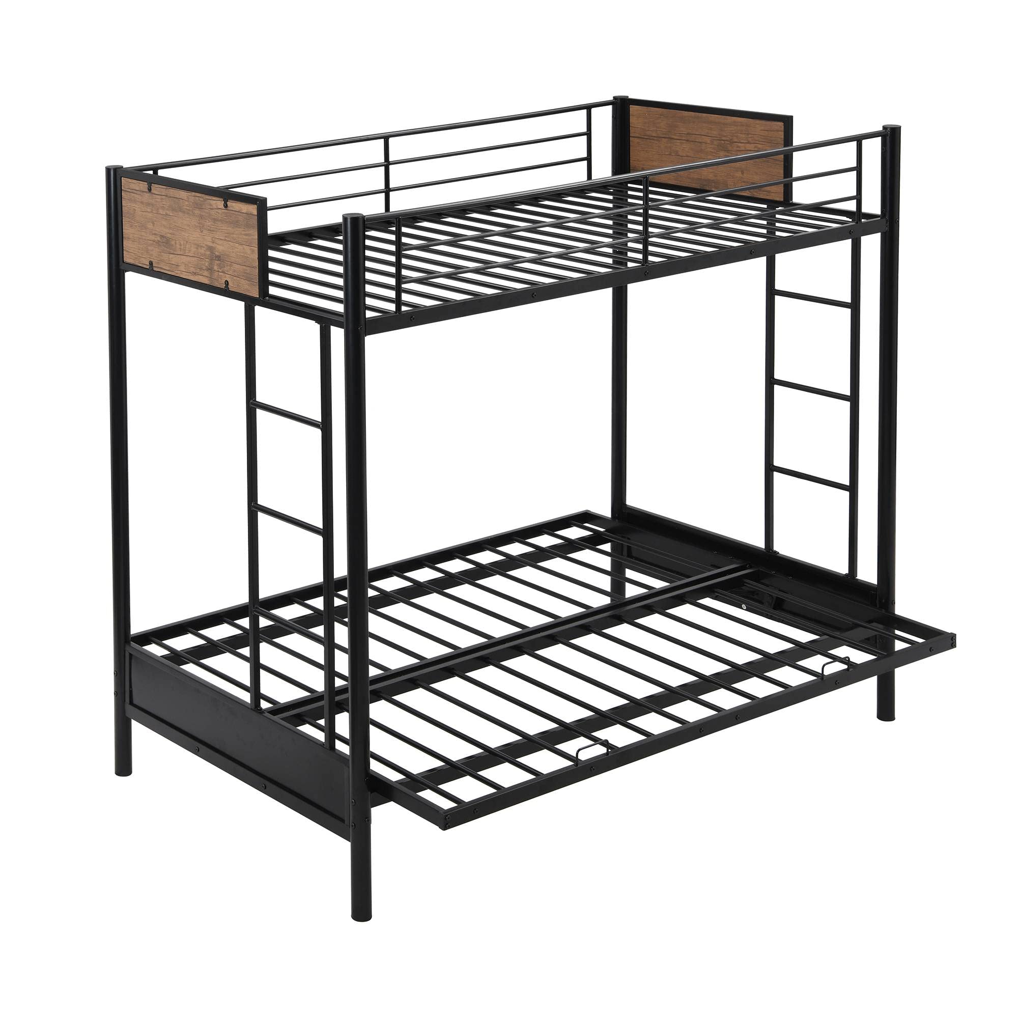 Rustic Twin Over Full Metal Bunk Bed with Convertible Twin Over Futon - Space-Saving Black Bed Frame for Kids, Teens & Guest Rooms - Perfect for Small Bedrooms, Dorms & Vacation Homes