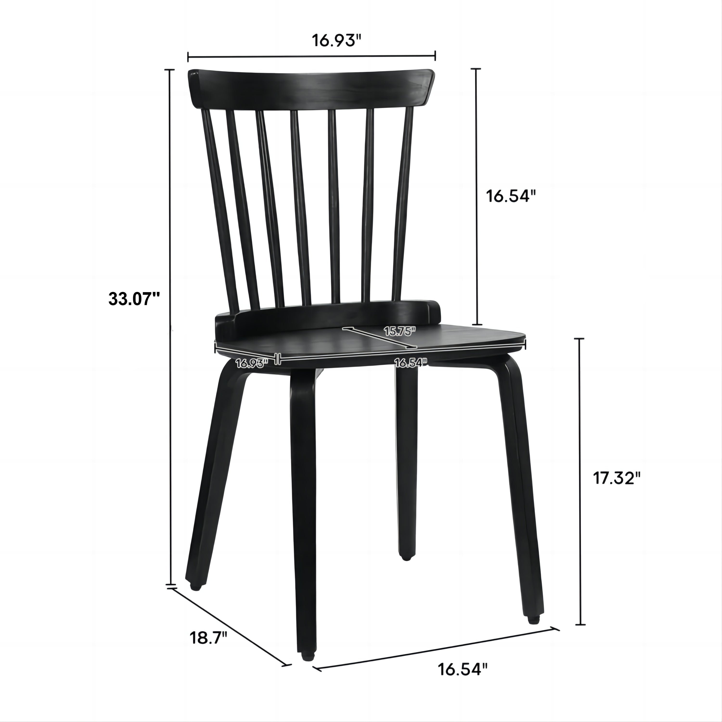 Farmhouse Wooden Spindle Back Dining Chairs Set of 2 - Solid Black Windsor Kitchen Chairs for Dining Room & Breakfast Nook | Rustic Home Decor & Comfortable Seating