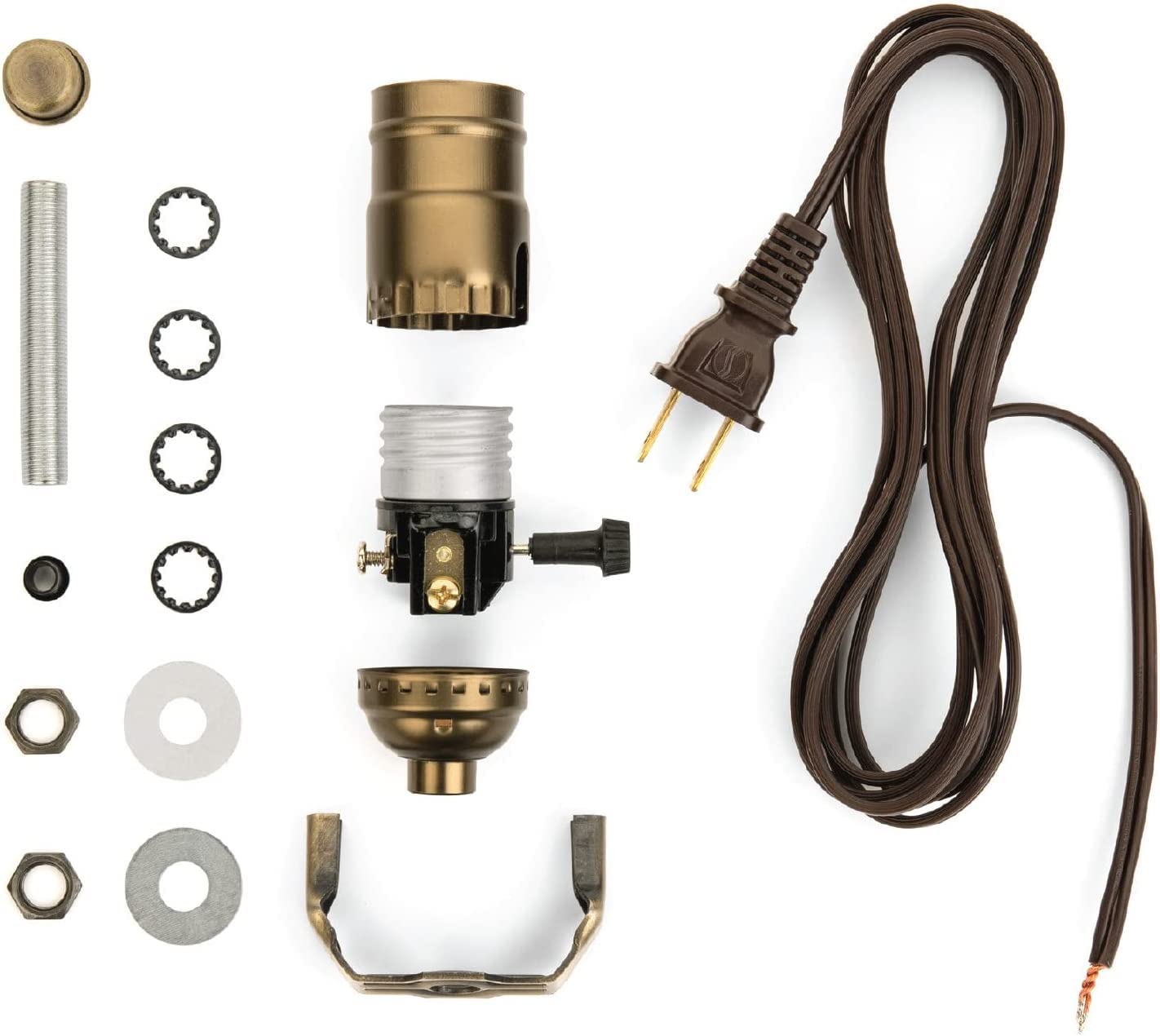 DIY Lamp Wiring Kit - Antique Brass 3-Way Socket with 8FT Brown Cord (1 Pack) | Complete Hardware Set for Making, Fixing & Rewiring Table Lamps, Floor Lamps & Vintage Lighting Fixtures | Perfect for Home Decor Projects, Lamp Restoration & Creative Lighting Designs