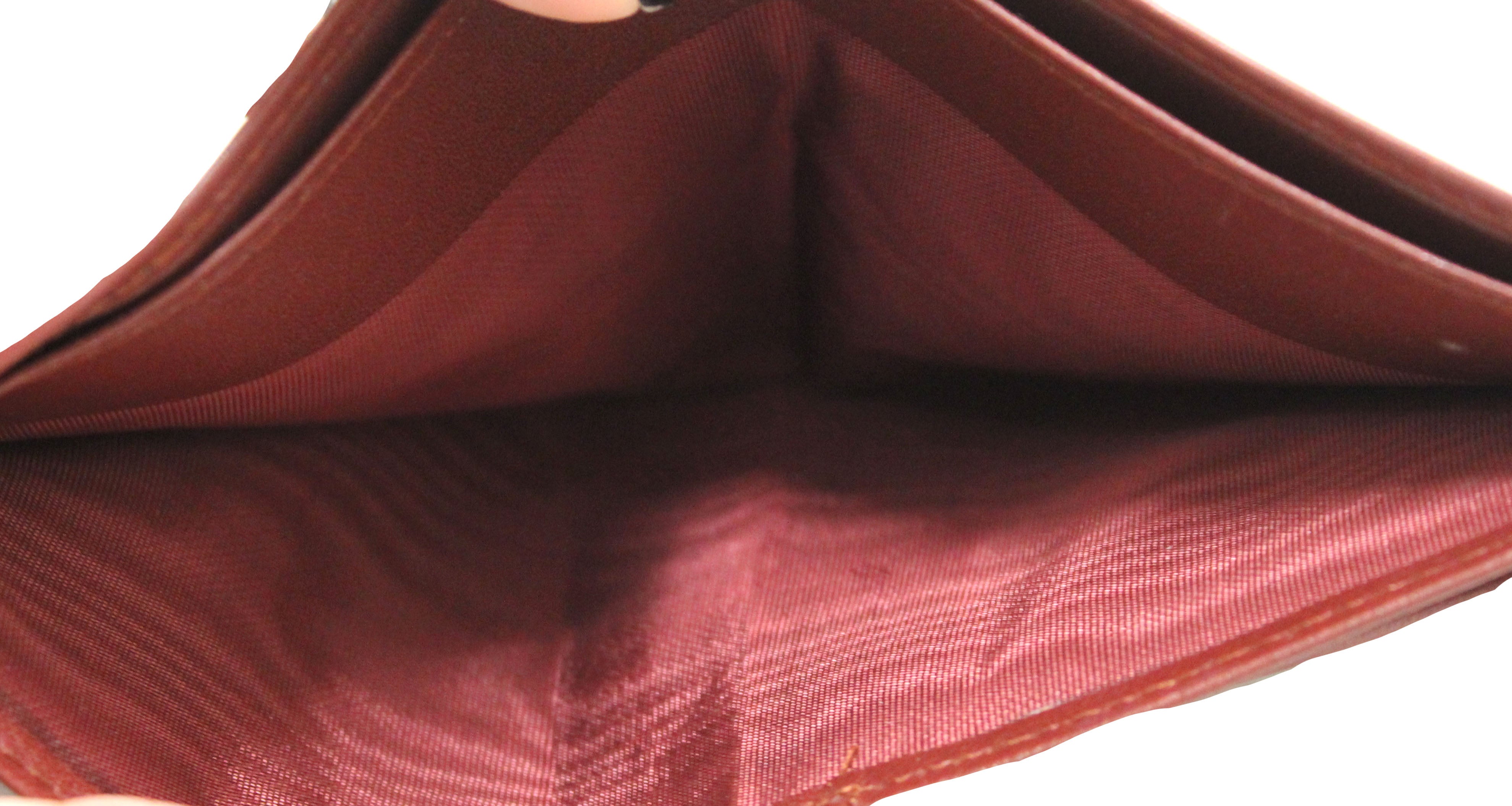 Authentic Cartier Vintage Burgundy Lambskin Leather Compact Wallet for Women - Luxury Slim Card Holder & Cash Organizer (Perfect for Everyday Use, Travel & Gifts)
