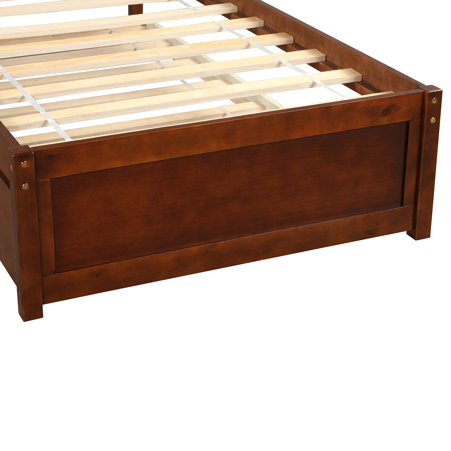 Harper & Bright Designs Solid Pine Wood Platform Bed with Trundle - Twin Size Bed Frame with Headboard for Kids, Teens & Adults - No Box Spring Needed (Walnut) - Perfect for Guest Rooms, Kids' Bedrooms & Small Spaces