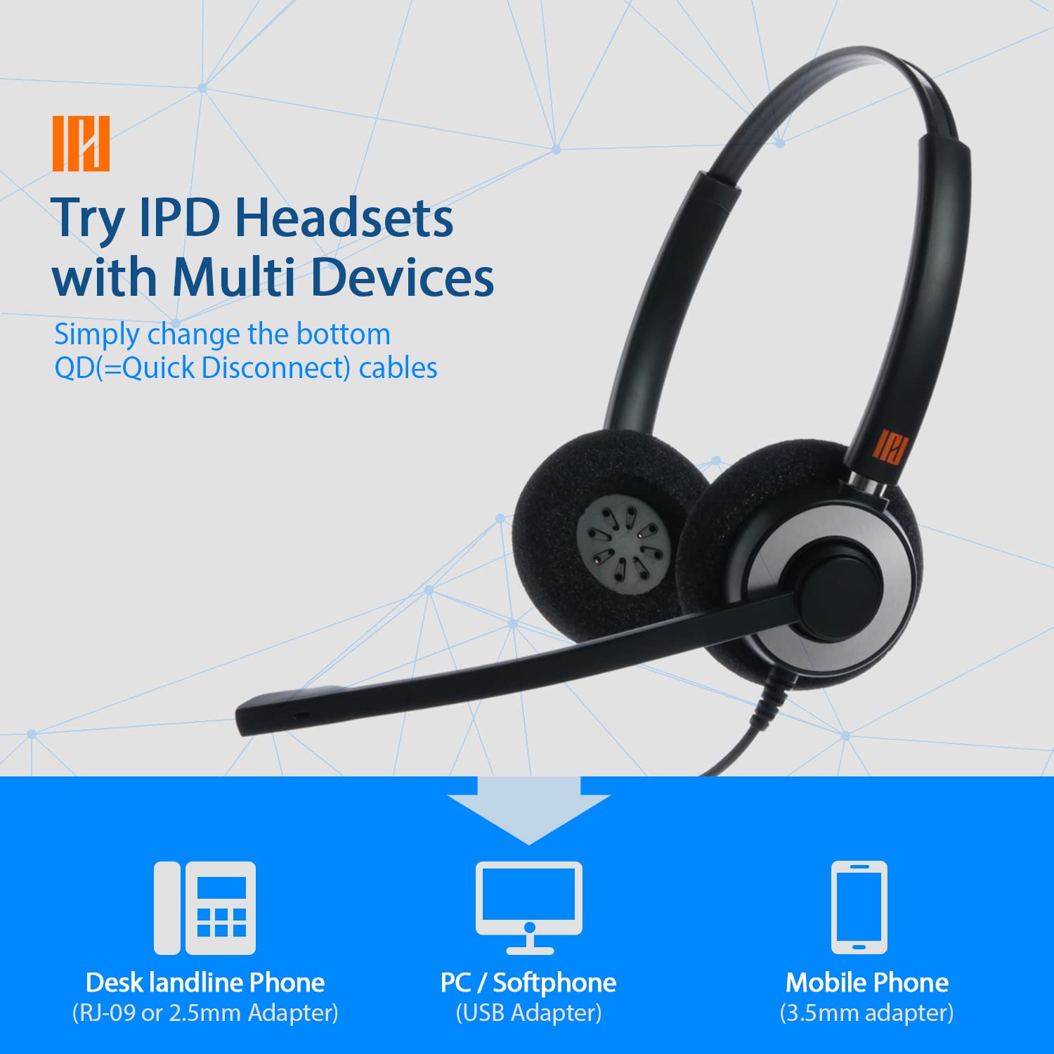 IPD IPH-165 Noise Cancelling Office Headset with Microphone - Compatible with Polycom VVX, Aastra, Avaya, Nortel, Samsung & Mitel Landline Phones - Perfect for Call Centers, Remote Work & Business Communications