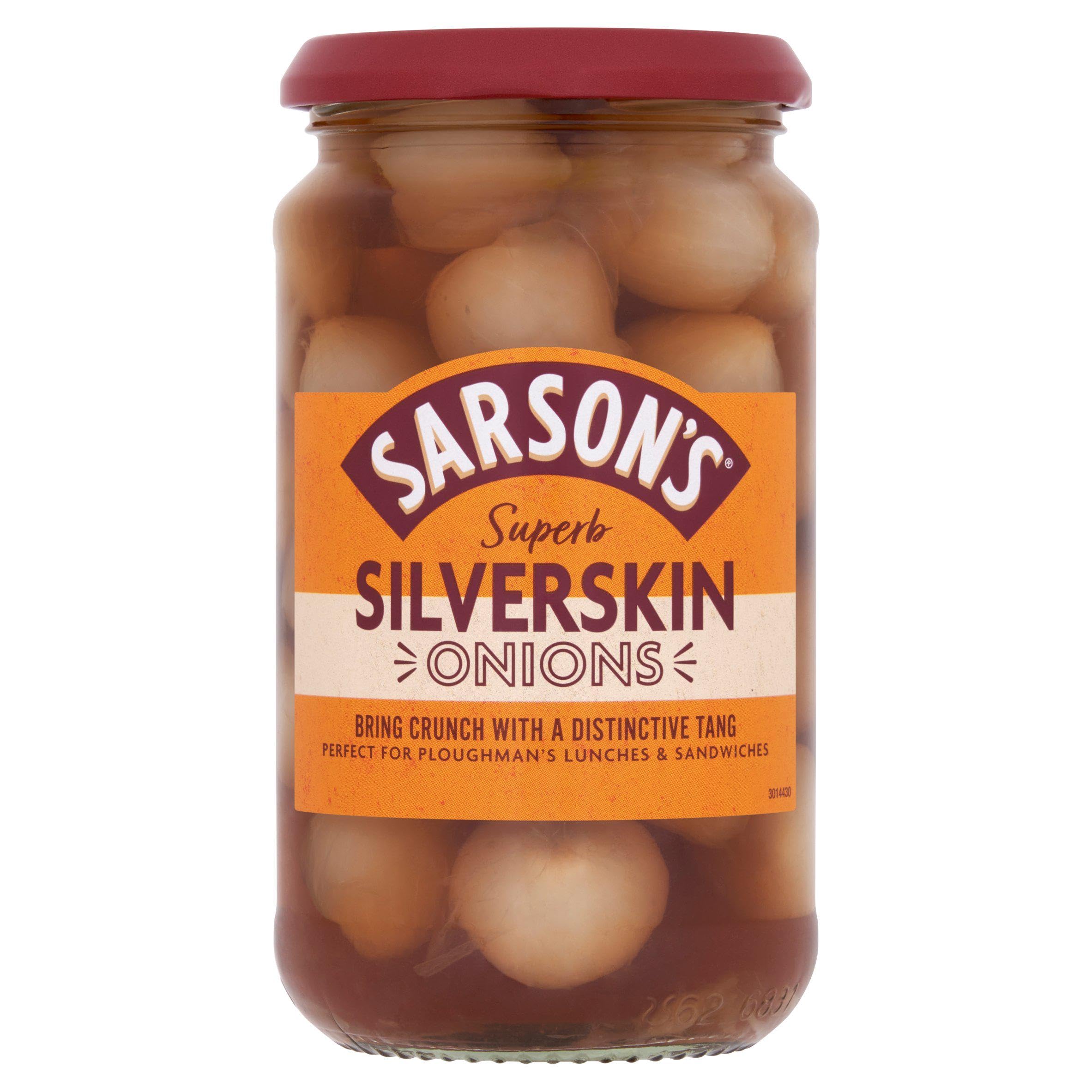 Sarson's Sarsons Medium & Tangy Silverskin Onions 460g - Pickled Onions for Sandwiches, Salads & Charcuterie Boards | Perfect for Pub Snacks & Gourmet Recipes