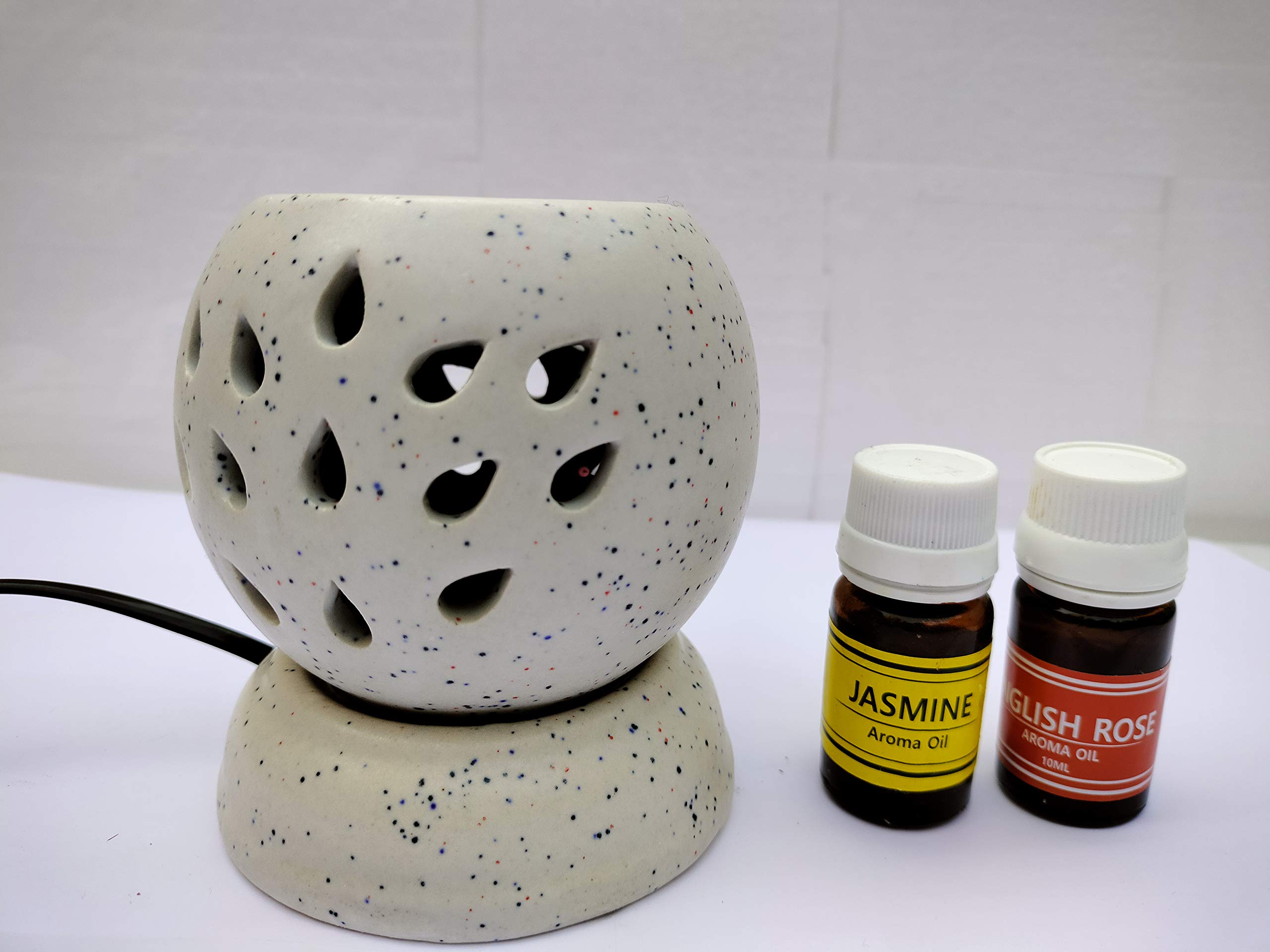 Ceramic Electric Aroma Diffuser & Essential Oil Burner - Matt White Ultrasonic Diffuser with Rose & Lemongrass Fragrance for Home, Office, Yoga & Spa Relaxation