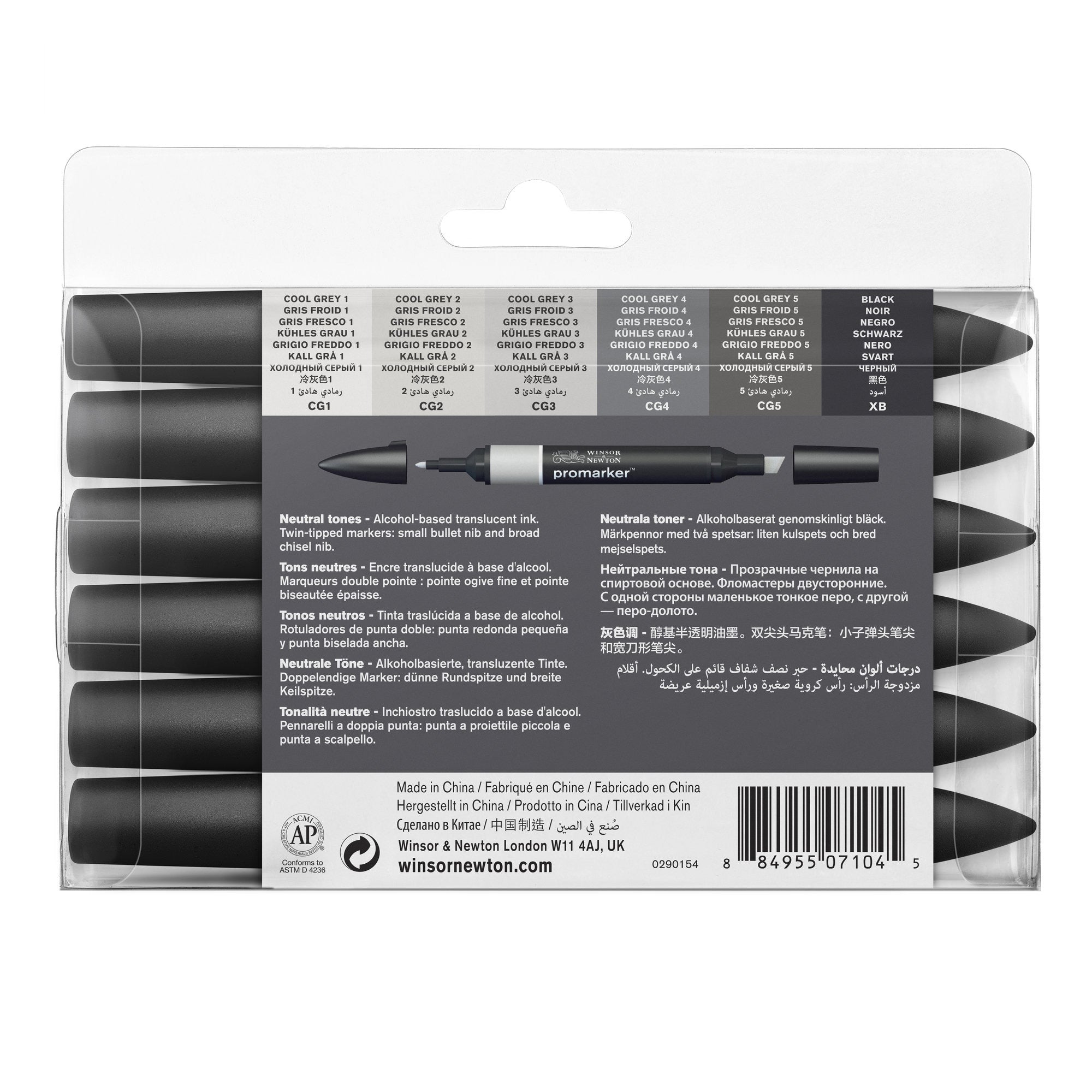 6-Piece Double Tip Promarker Marker Set - Neutral Colors with Bullet & Chisel Tips - Perfect for Illustration, Calligraphy, and Professional Art Projects