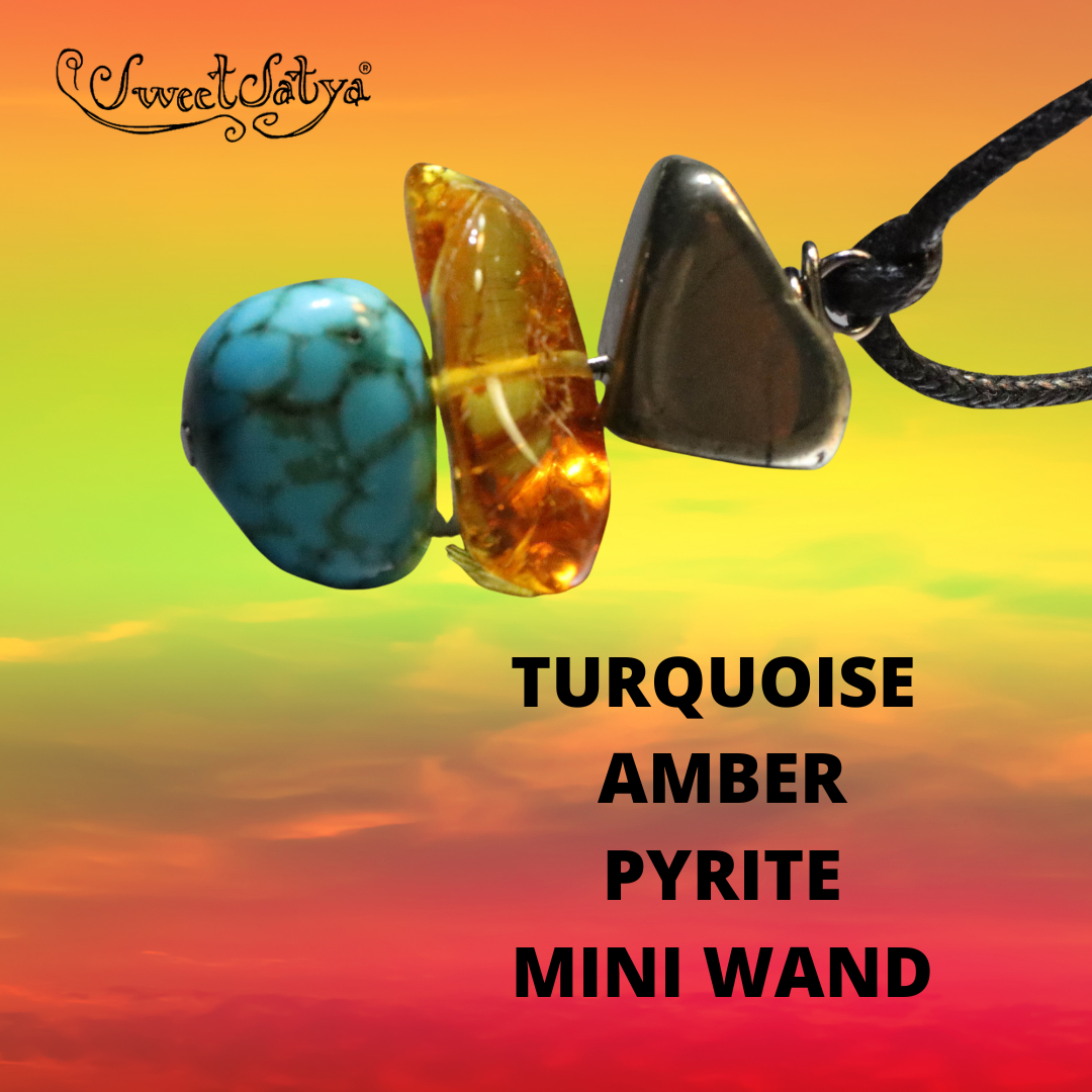 Natural Turquoise Amber Pyrite Pendant Necklace for Women - Handmade Boho Jewelry for Everyday Wear & Spiritual Healing