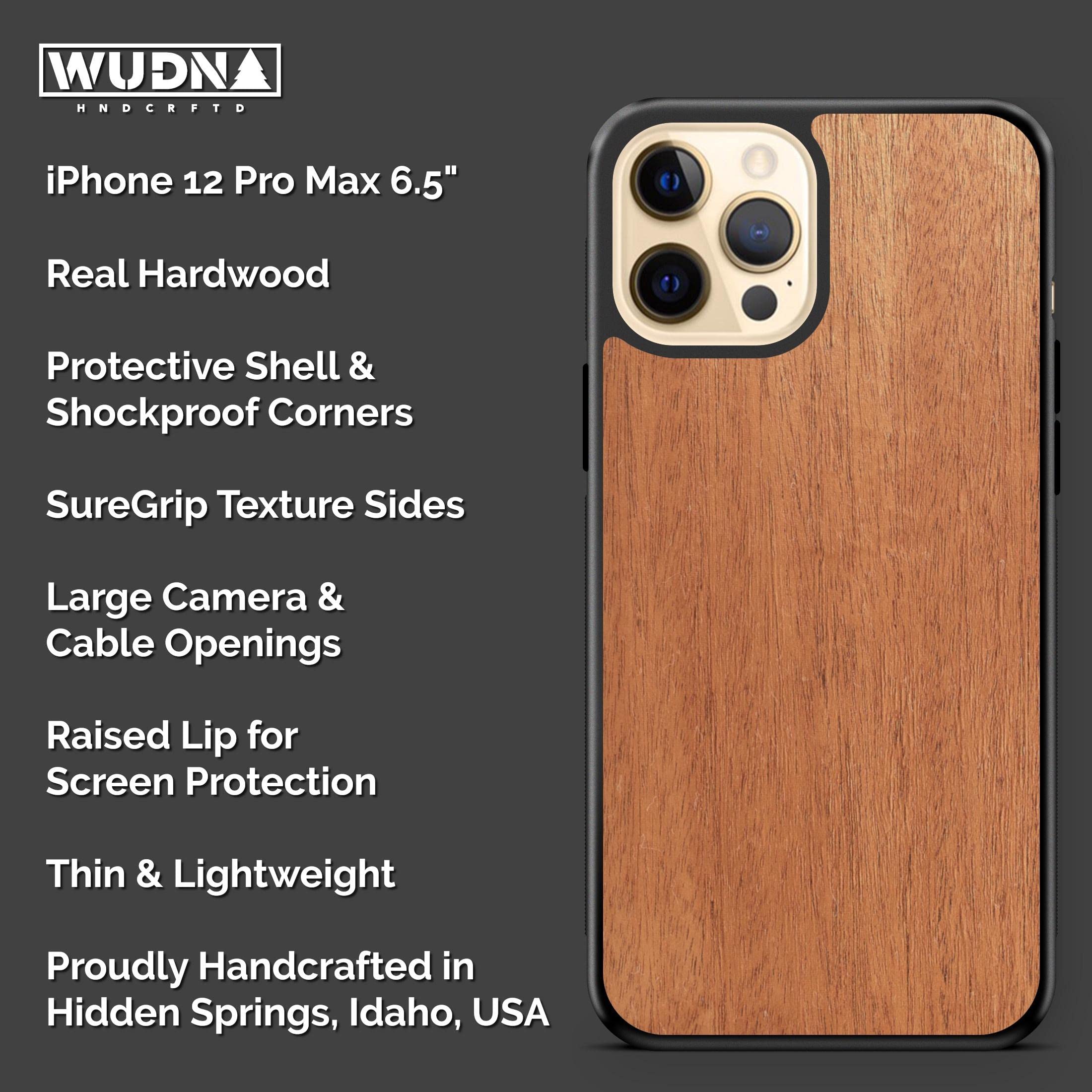 Custom Mahogany Wooden Phone Case for iPhone 12 Pro Max - Personalized Engraved Wood Cover - Perfect for Business Gifts, Anniversary Presents & Eco-Friendly Protection
