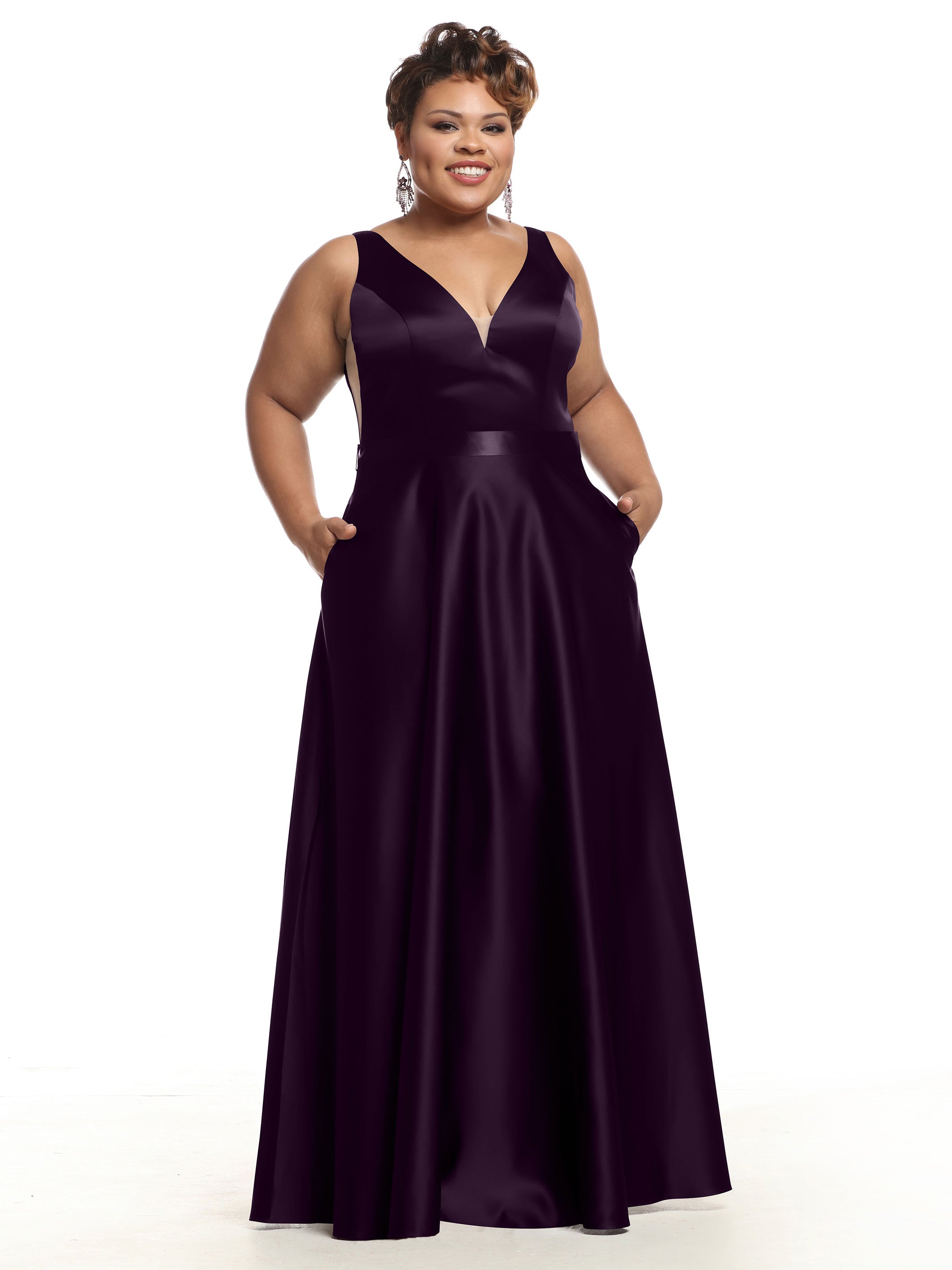 Elegant 80118 Satin A-Line Bridesmaid Dress with V-Neckline & Waist Sash - Perfect for Weddings, Formal Events & Special Occasions