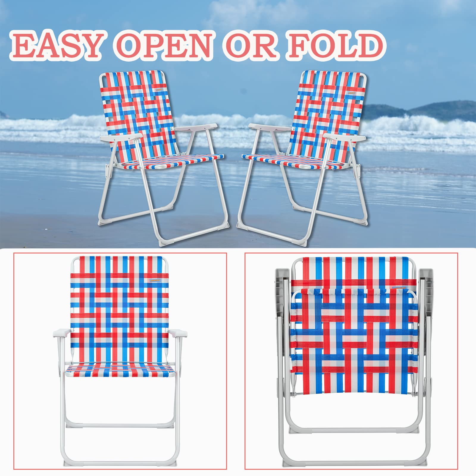 WEJOY Extra Wide Oversized Folding Beach Chair - Lightweight Aluminum Webbed Lawn Chair for Adults, Portable Camping Chair with Off-Ground Design - Perfect for Beach, Backyard, Picnics, Camping & Indoor Use