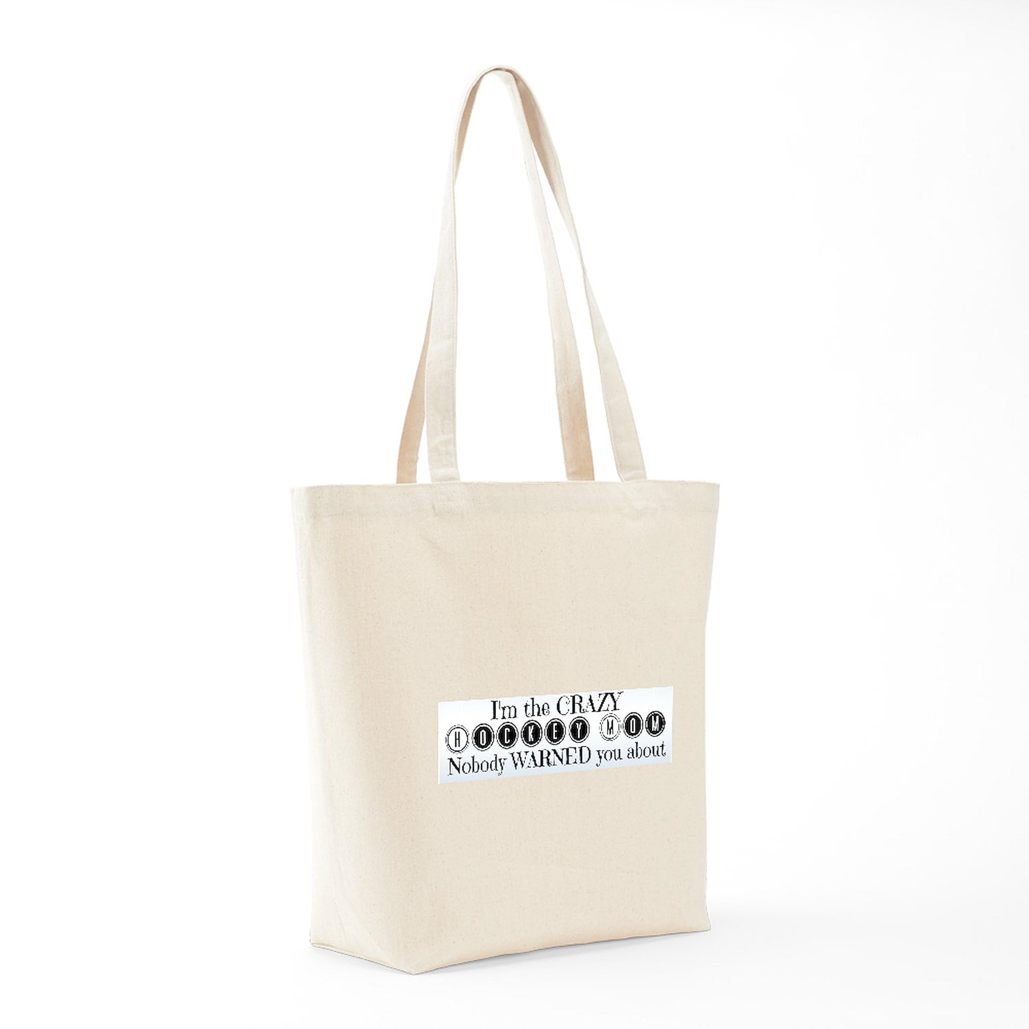 Crazy Hockey Mom Tote Bag - Natural Canvas Reusable Shopping Bag for Sports Moms - Perfect for Hockey Games, Groceries & Everyday Use
