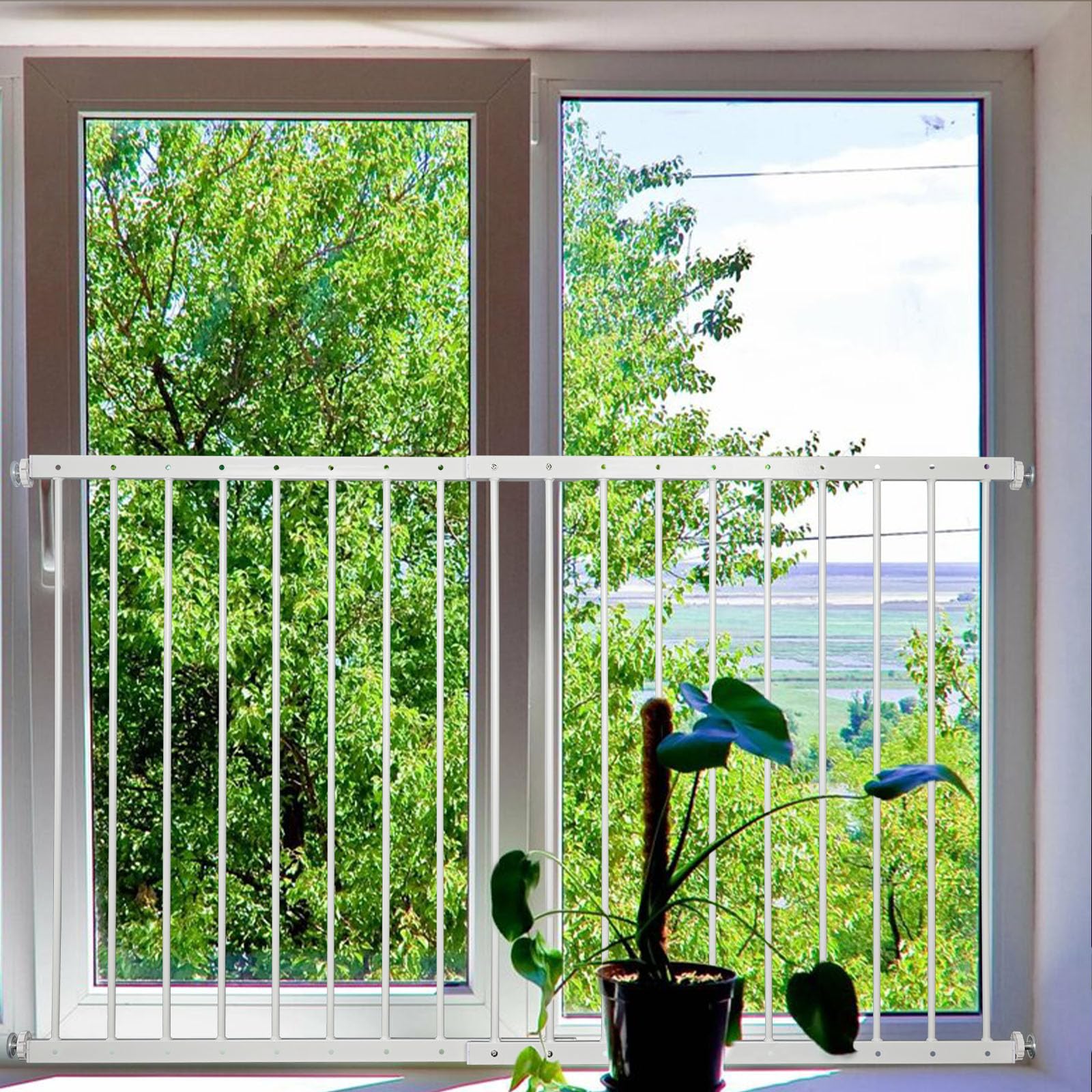 Child Safety Window Guards - White Metal Window Bars for Home Security (2-Pack, 31.5