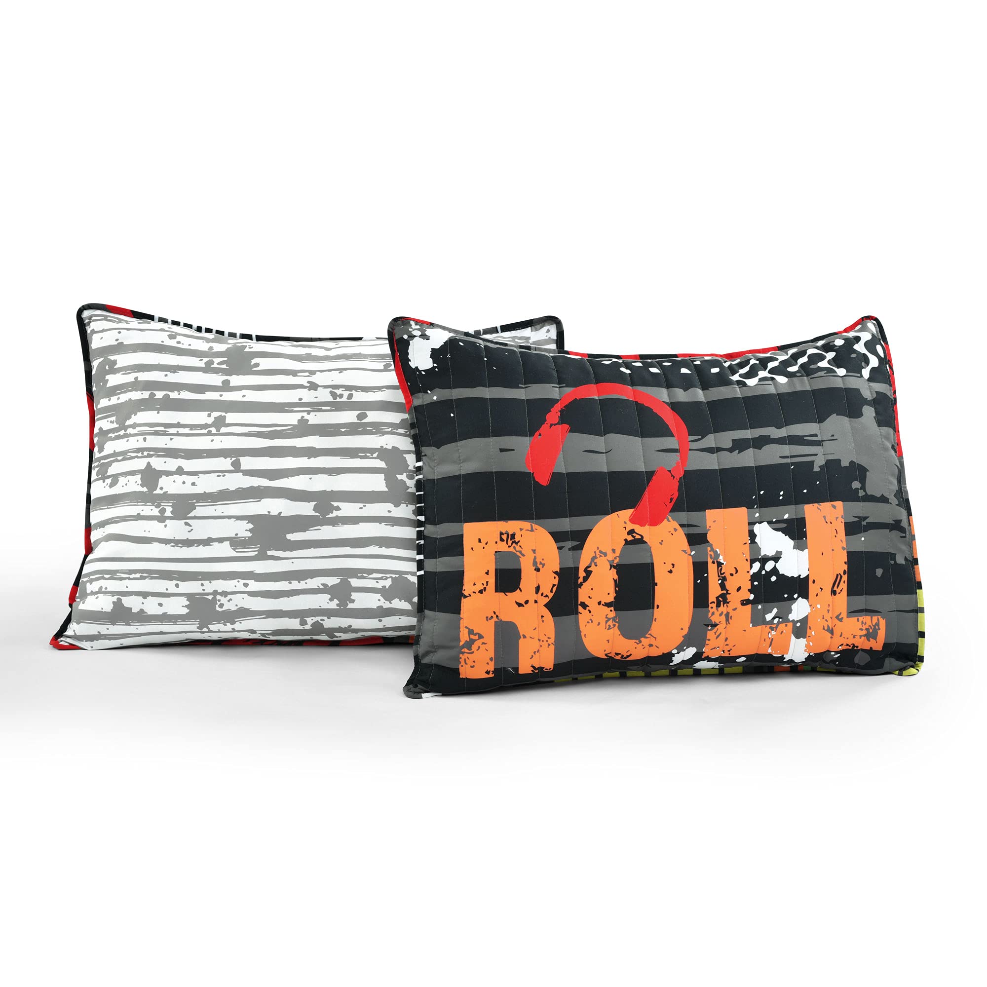 Lush Decor Reversible Quilt Set - Full/Queen, Black - Rock N Roll Style for Bedroom Decor