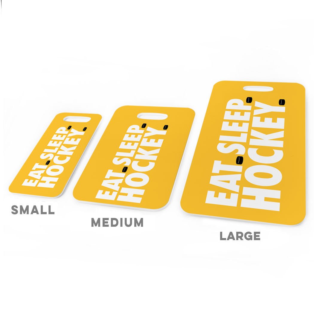 ChalkTalkSPORTS Hockey Luggage Tag & Bag Tag - Personalized Custom Info on Back - Medium Gold Hockey Accessories - Perfect for Travel, Tournaments & Hockey Fan Gifts