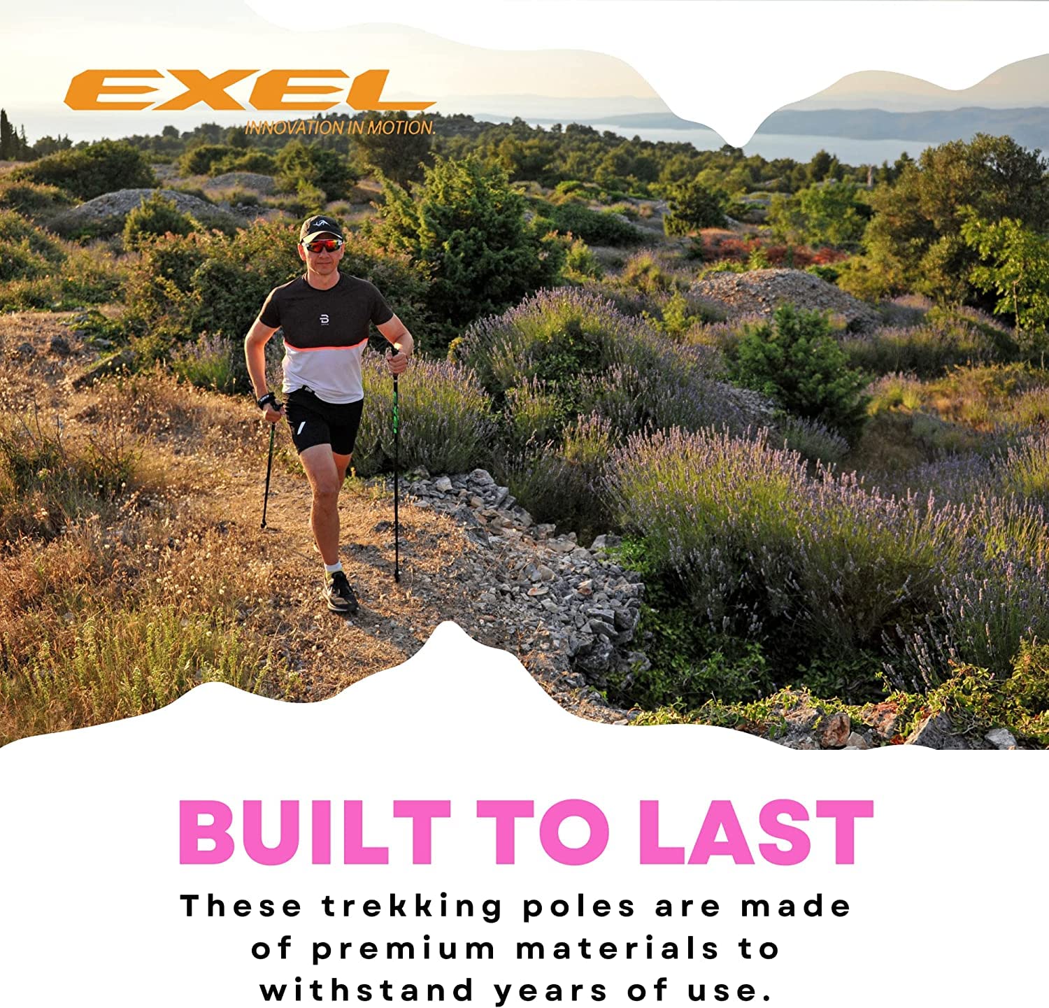 Exel Nordic Walking Poles for Seniors & All Ages - Lightweight Adjustable Trekking Poles for Hiking, Walking, Fitness & Outdoor Activities - Ergonomic Walking Sticks for Balance, Posture & Joint Support - Perfect for Trail Hikes, Urban Walking & Rehabilitation Exercises
