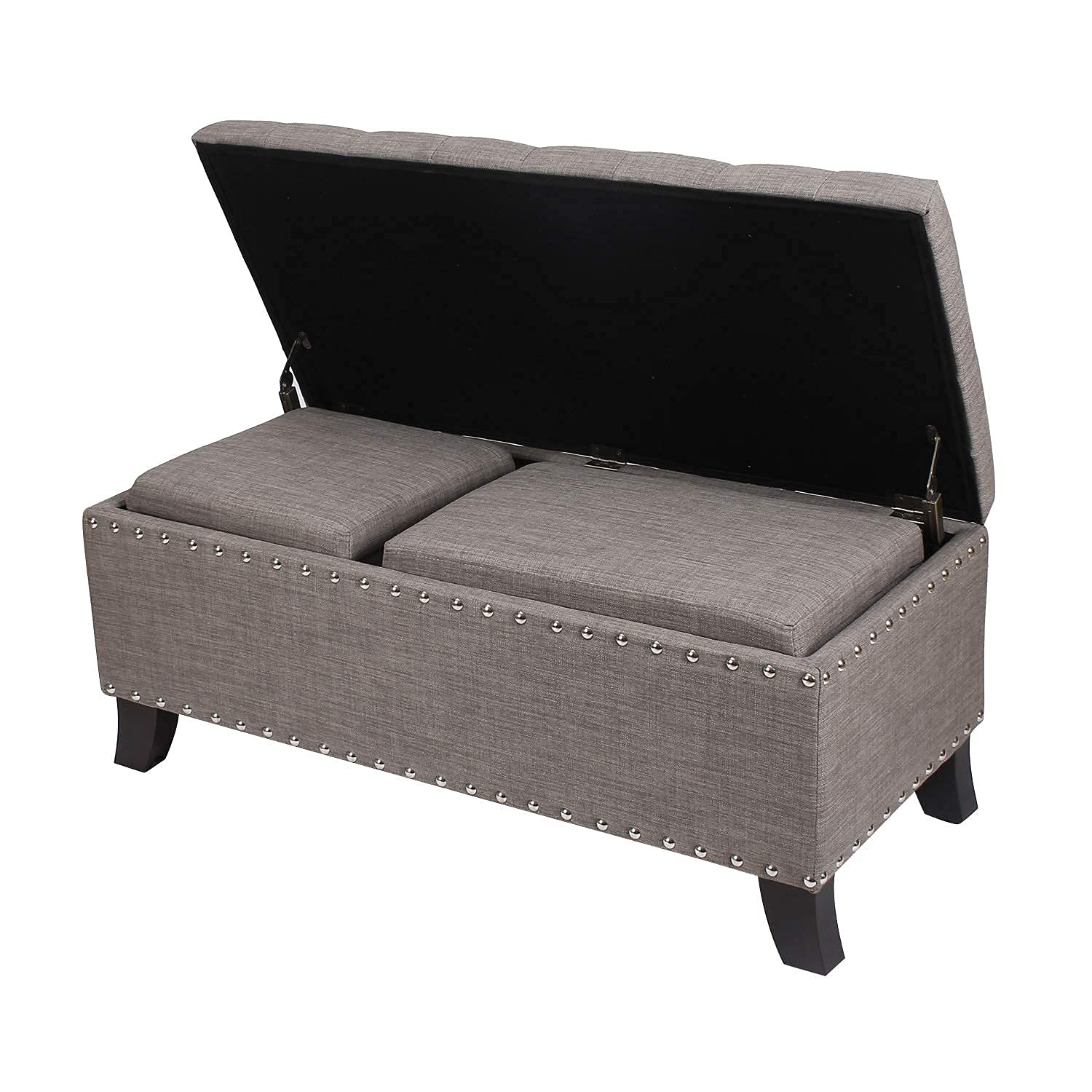 Joveco 3-Piece Storage Ottoman Bench Set - Upholstered Tufted Footrest Stool with Wood Legs, Multi-Functional Coffee Table for Living Room, Bedroom, Entryway - Dark Brown | Perfect for Extra Seating, Hidden Storage & Home Decor