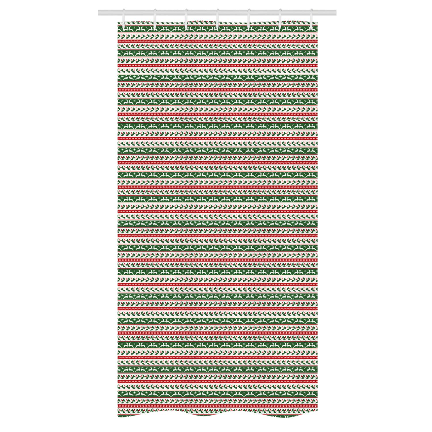 Ambesonne Christmas Stall Shower Curtain - Jumping Reindeers Border with Xmas Mistletoe & Poinsettia Flowers - Dark Green Burgundy Holiday Bathroom Decor (36x72 Inches) - Perfect for Festive Bathroom Makeovers and Christmas Home Decorating