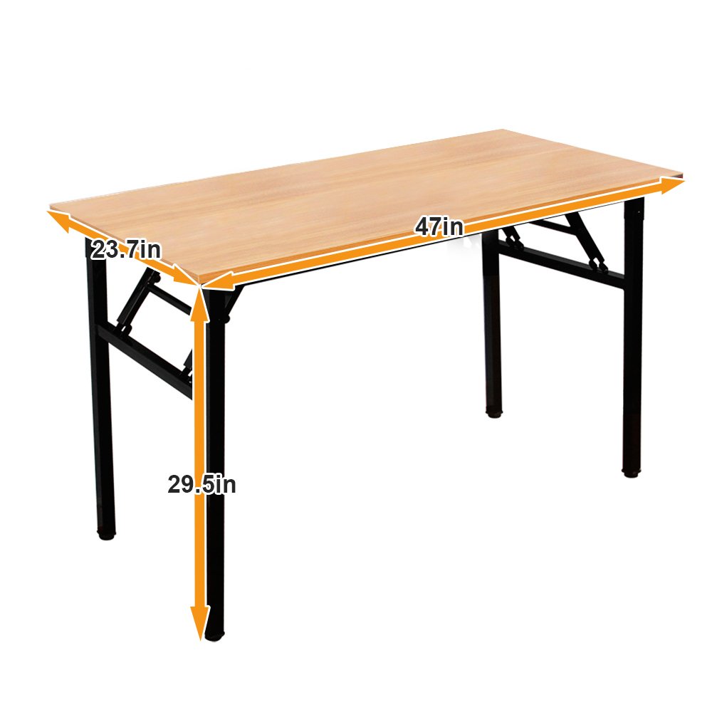 SogesFurniture 47 Inch Folding Computer Desk - BIFMA Certified Office Workstation with Teak Top & Black Legs, No Assembly Required | Perfect for Home Office, Gaming Setup & Small Spaces