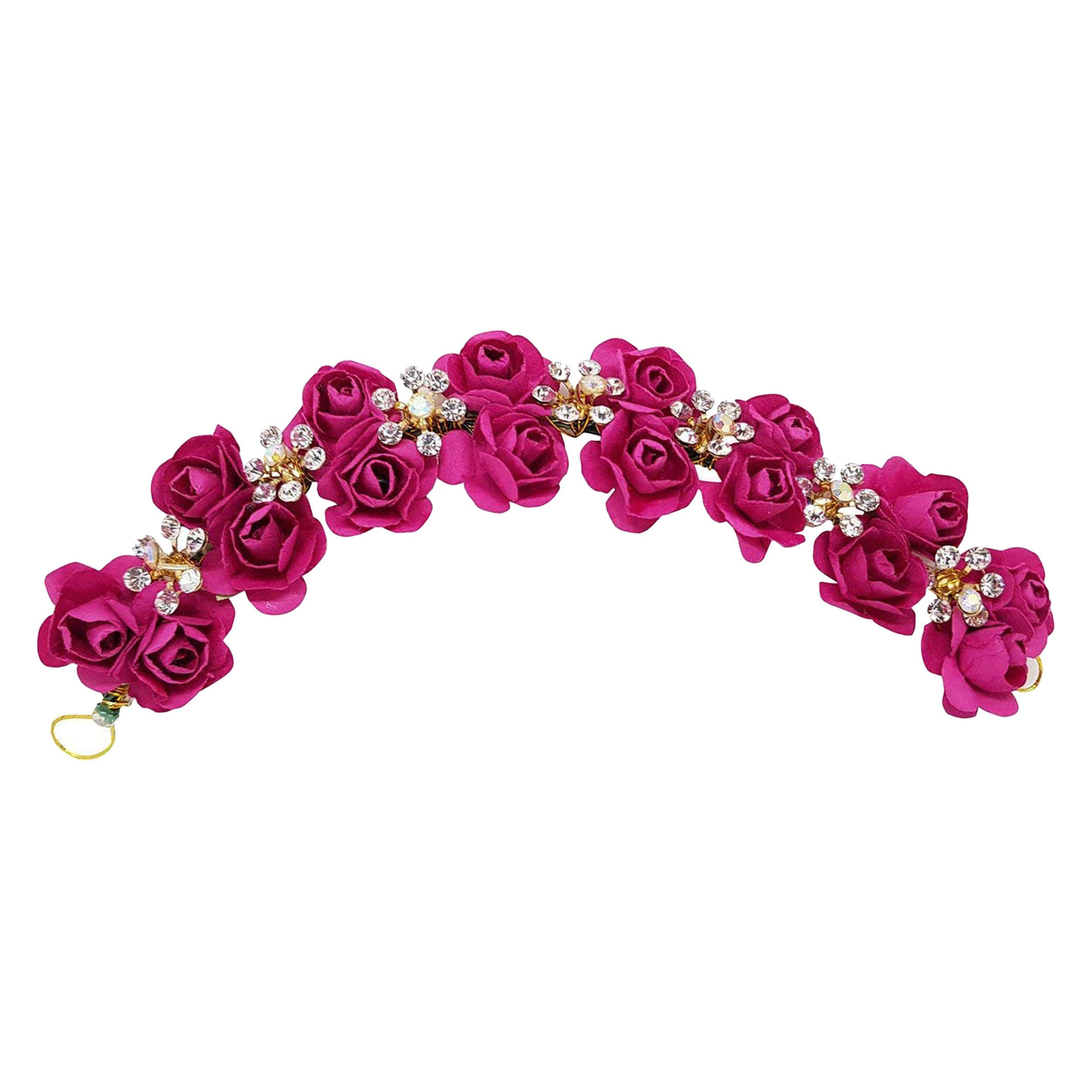 Pink Artificial Hair Bun Gajra Flower Juda Accessories for Women - Pack of 1 | Perfect for Weddings, Parties & Traditional Indian Hairstyles