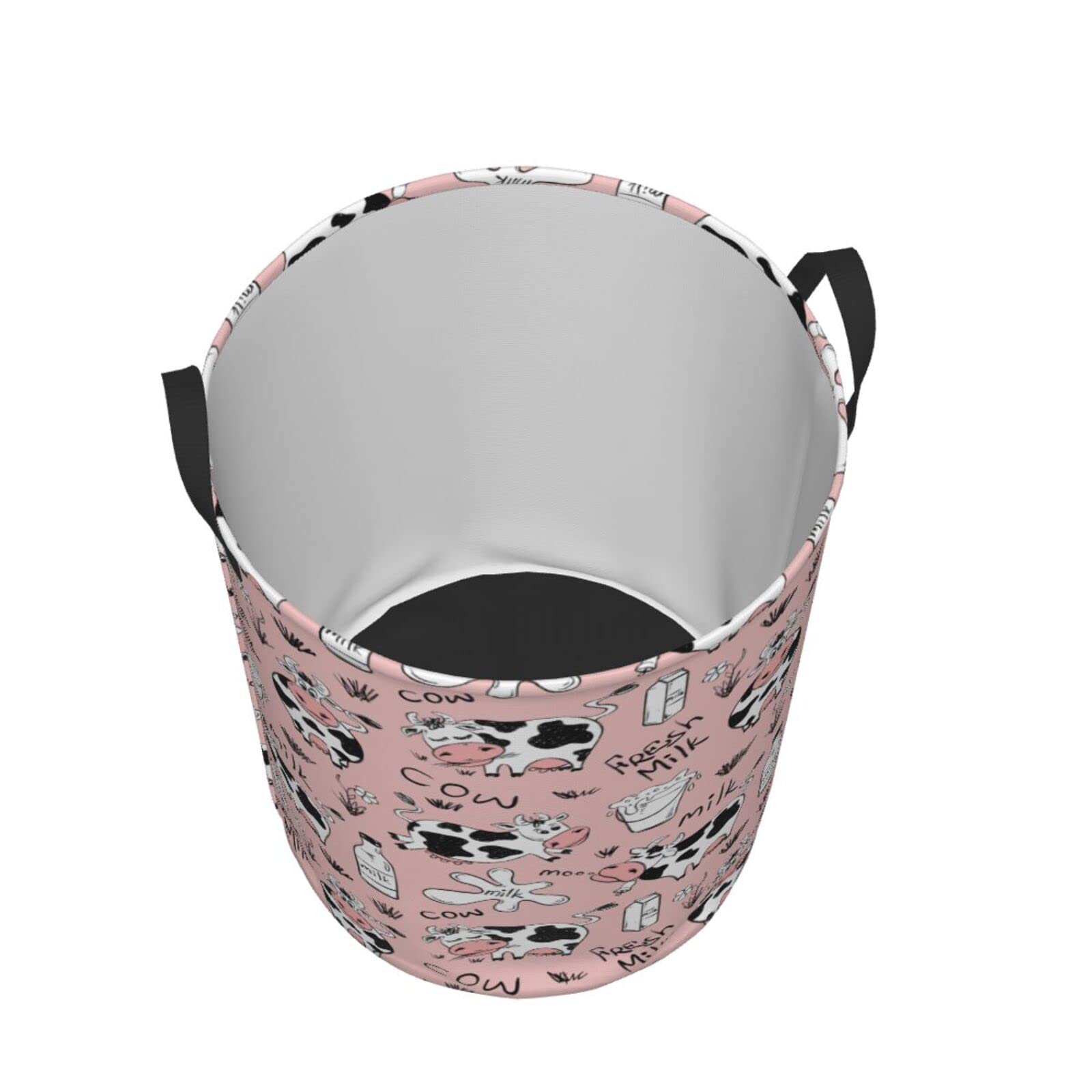 Funny Cow Milk Print Collapsible Laundry Basket with Handle - Waterproof Fabric Hamper Organizer for Dirty Clothes, Toys & Bathroom Storage - Large Capacity Laundry Bin for Home, Dorm & Nursery Use