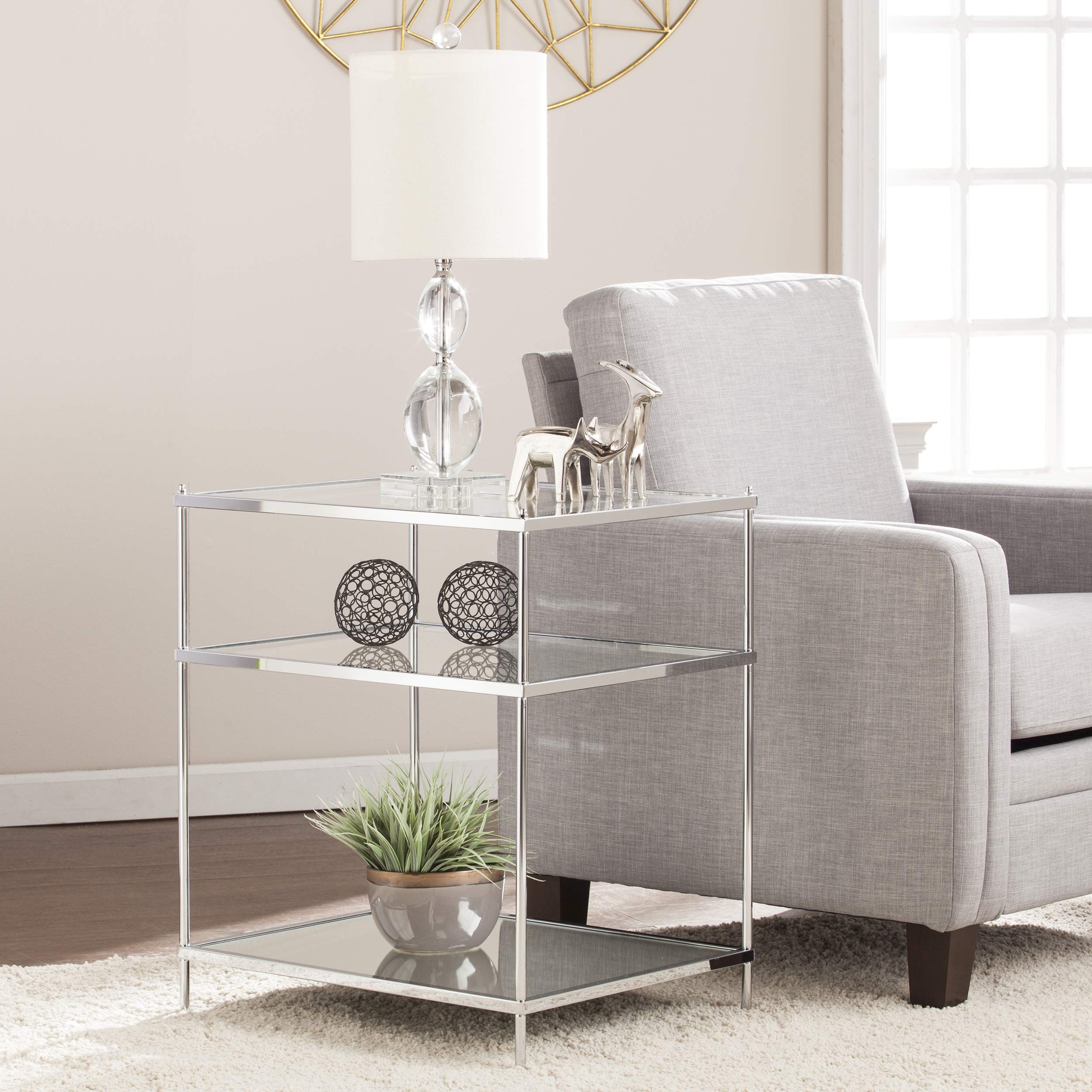 SEI Furniture Knox Glam Mirrored Side Table - Chrome Finish - Elegant Nightstand for Bedroom, Living Room, or Entryway Decor
