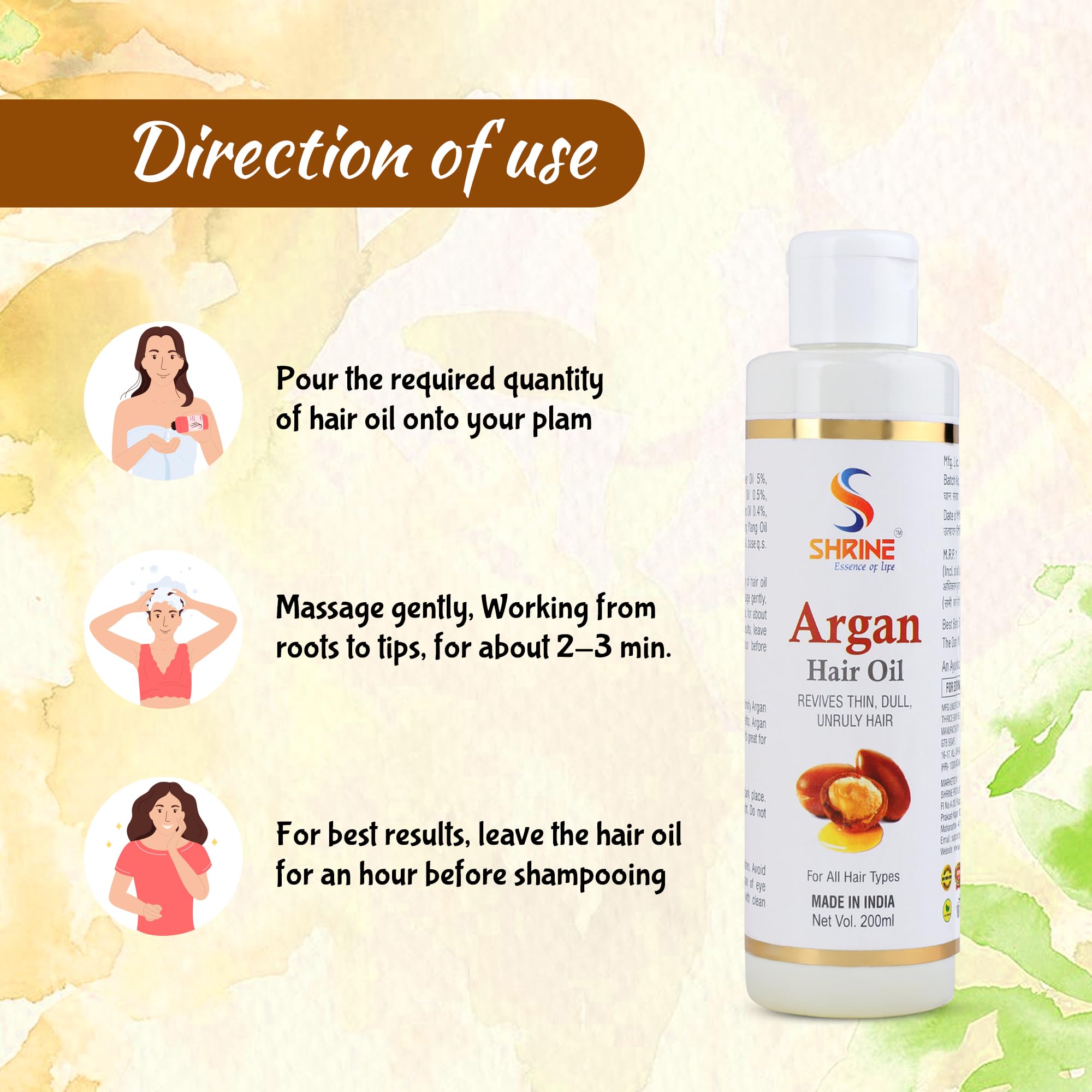 Premium Shrine Argan Hair Oil 200ml - Natural Hair Growth Treatment for Men & Women - Strengthens Dry, Damaged Hair & Reduces Hair Fall - Multi-Purpose Hair Care Oil for Daily Use, Styling & Scalp Massage