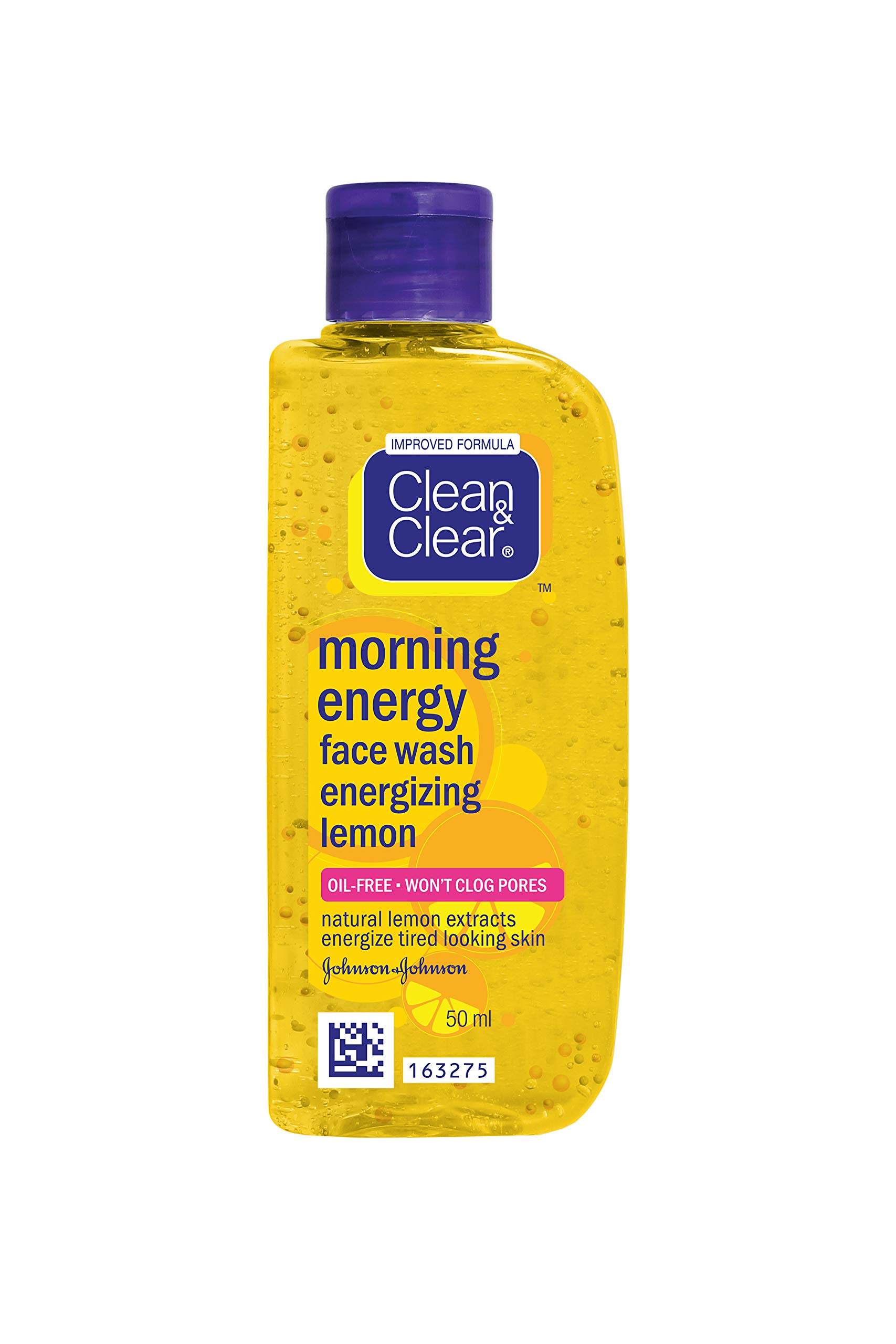 Clean & Clear Morning Energy Lemon Face Wash 50ml - Refreshing Oil-Free Facial Cleanser for Acne & Oily Skin - Perfect for Morning Skincare Routine & Travel Size