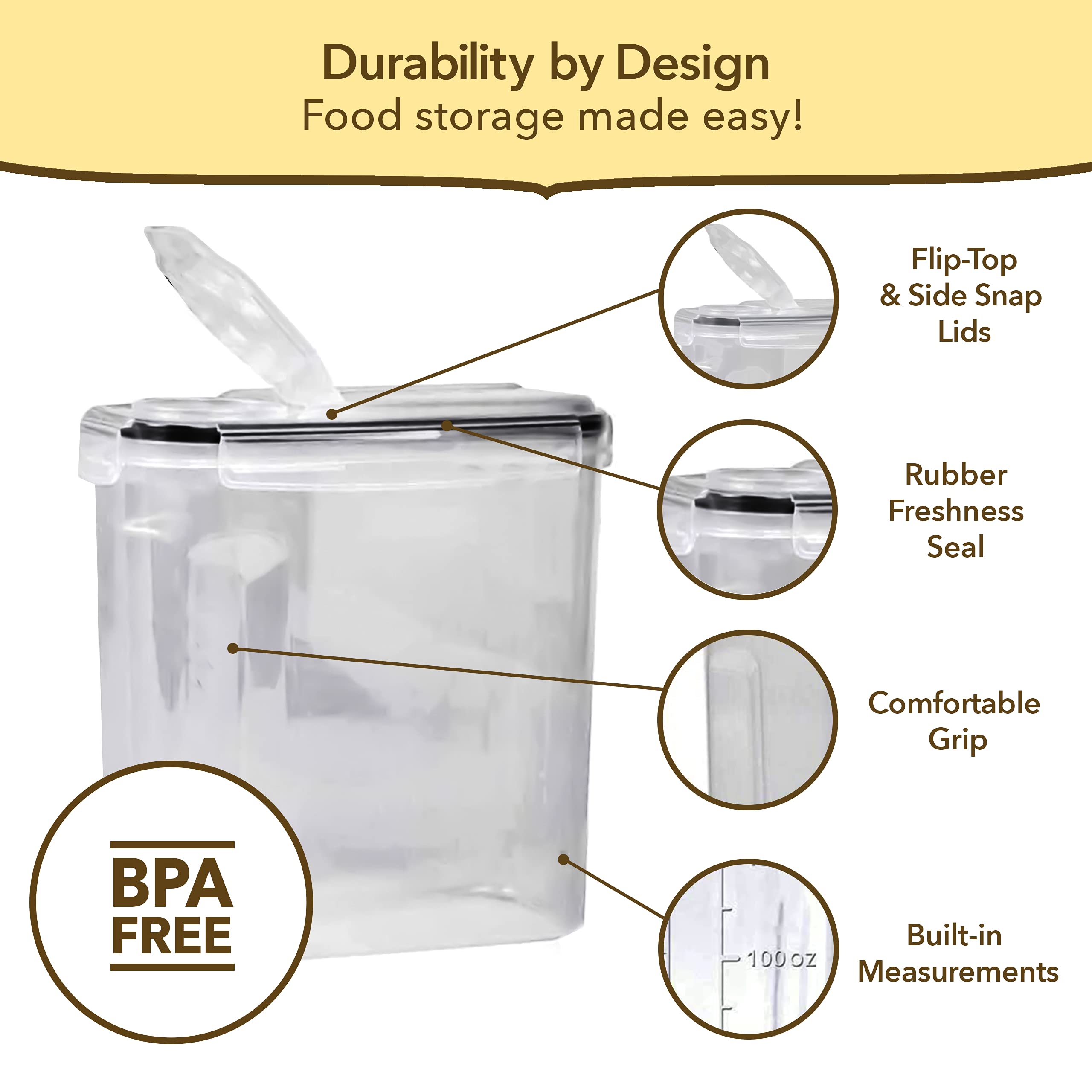 Simply Gourmet Cereal Storage Containers Set - 3 Airtight Food Canisters with Lids for Kitchen Pantry Organization | Perfect for Cereal, Flour, Sugar, Pasta & Dry Food Storage