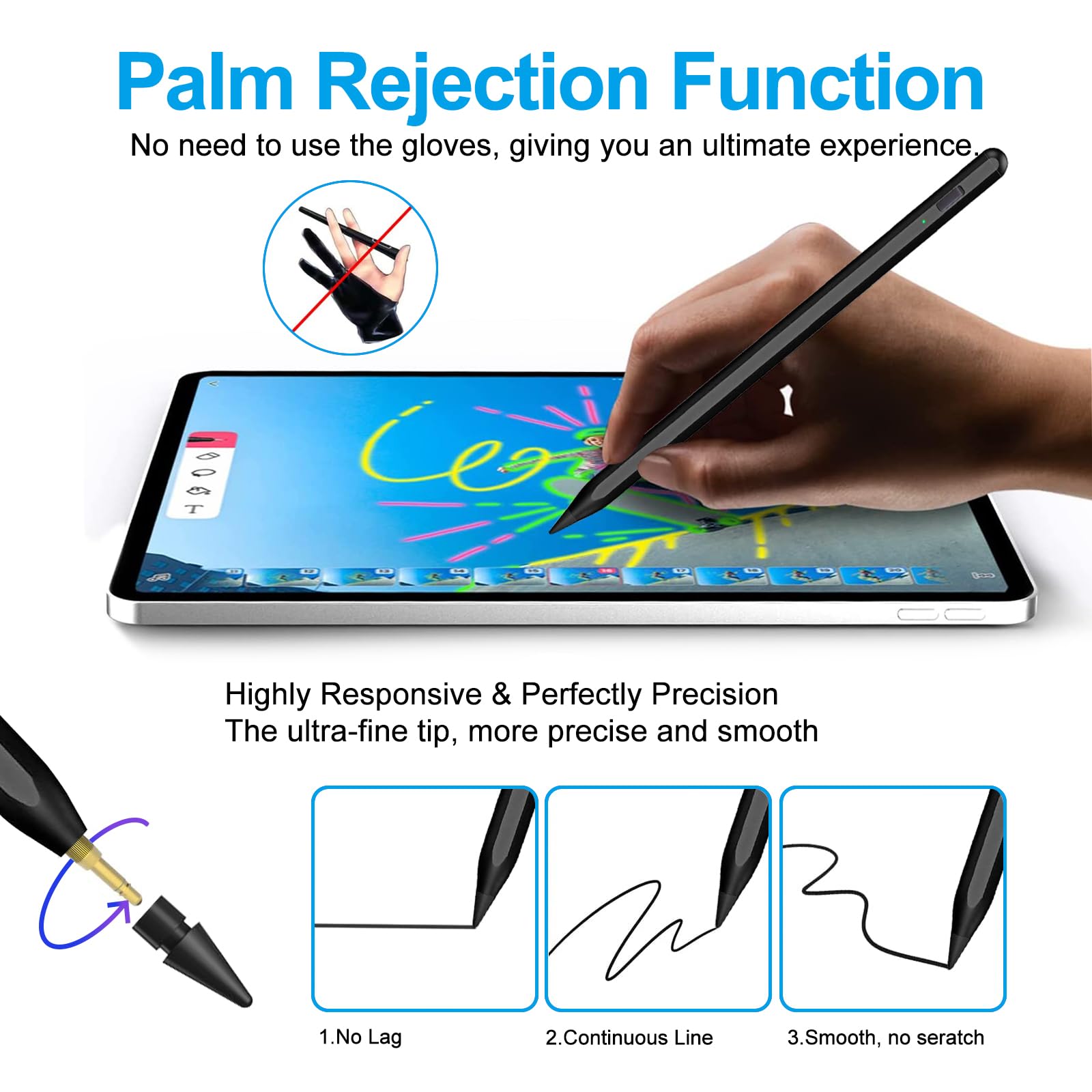 Premium Stylus Pen for iPad (2018-2025 Models) - Apple Pencil Alternative with Palm Rejection Technology - Compatible with iPad Pro 11/12.9/13-inch, iPad Air 5th/4th/3rd Gen, iPad Mini 6th/5th Gen & iPad 11th-6th Gen - Perfect for Drawing, Note-Taking & Digital Art