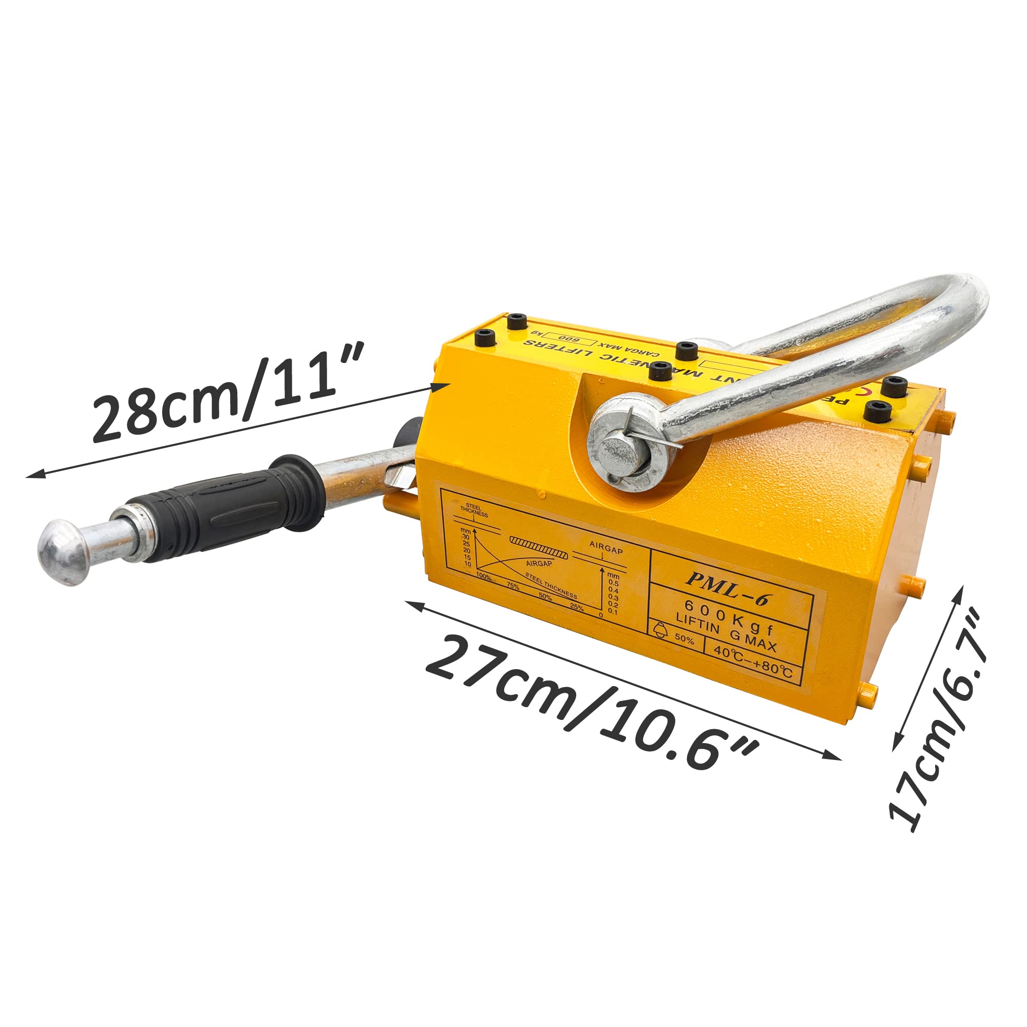 TECHTONGDA 1320 Lbs Permanent Magnetic Lifter - Heavy Duty Lifting Magnet for Steel Plates & Boards with Easy Release - Ideal for Shop Cranes, Warehouse, Construction & Metal Fabrication