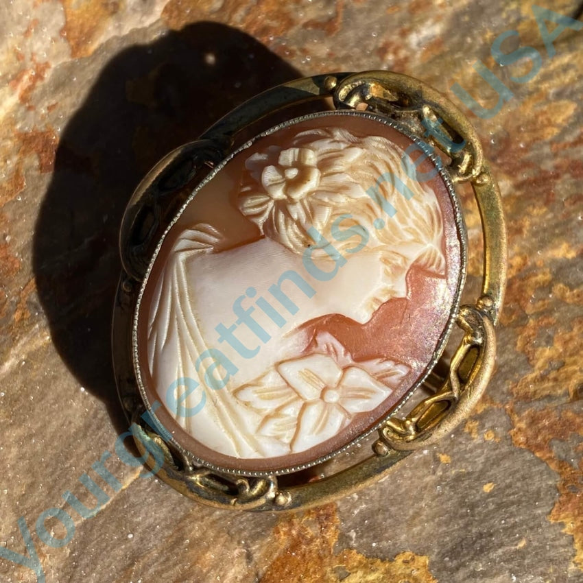 Vintage Gold Over Brass Carved Shell Cameo Pin Pendant - Elegant Antique Jewelry for Women, Perfect for Weddings, Parties & Vintage Fashion Collections