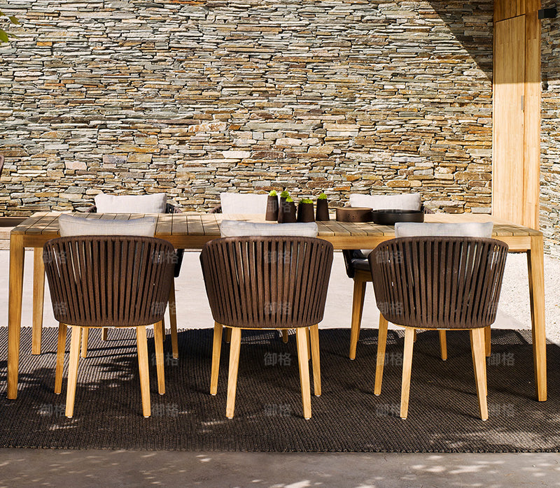 Rattan Chair and Table Set - Natural Wood Patio Furniture for Outdoor Dining, Garden, and Backyard Relaxation