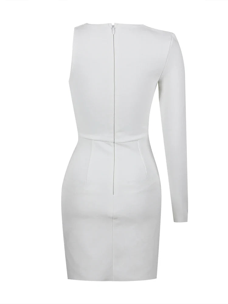 BEVENCCEL Women's One Shoulder Long Sleeve Mesh Patch Diamond Bandage Dress - Elegant Sexy Clubwear for Evening Parties, Night Out, Date Night & Special Occasions