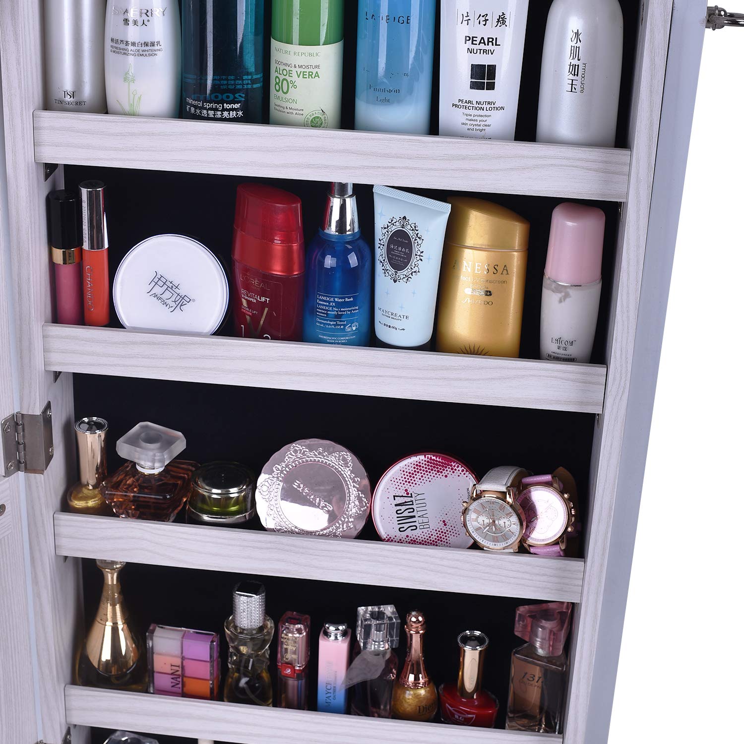 DLANDHOME Jewelry Storage Cabinet with Full-Length Mirror - Free Standing Jewelry Armoire Organizer with Lock, Makeup Vanity & Floor Mirror - Perfect for Bedroom, Dressing Room & Closet Organization (Model DUS-QH-6150)