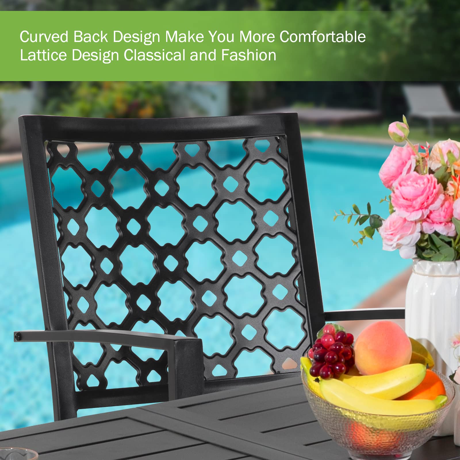MEOOEM 4-Piece Outdoor Dining Chairs Set - Stackable Metal Patio Chairs with Arms for Backyard, Garden, Poolside - Weather-Resistant Black Finish - Perfect for BBQs, Picnics & Outdoor Entertaining