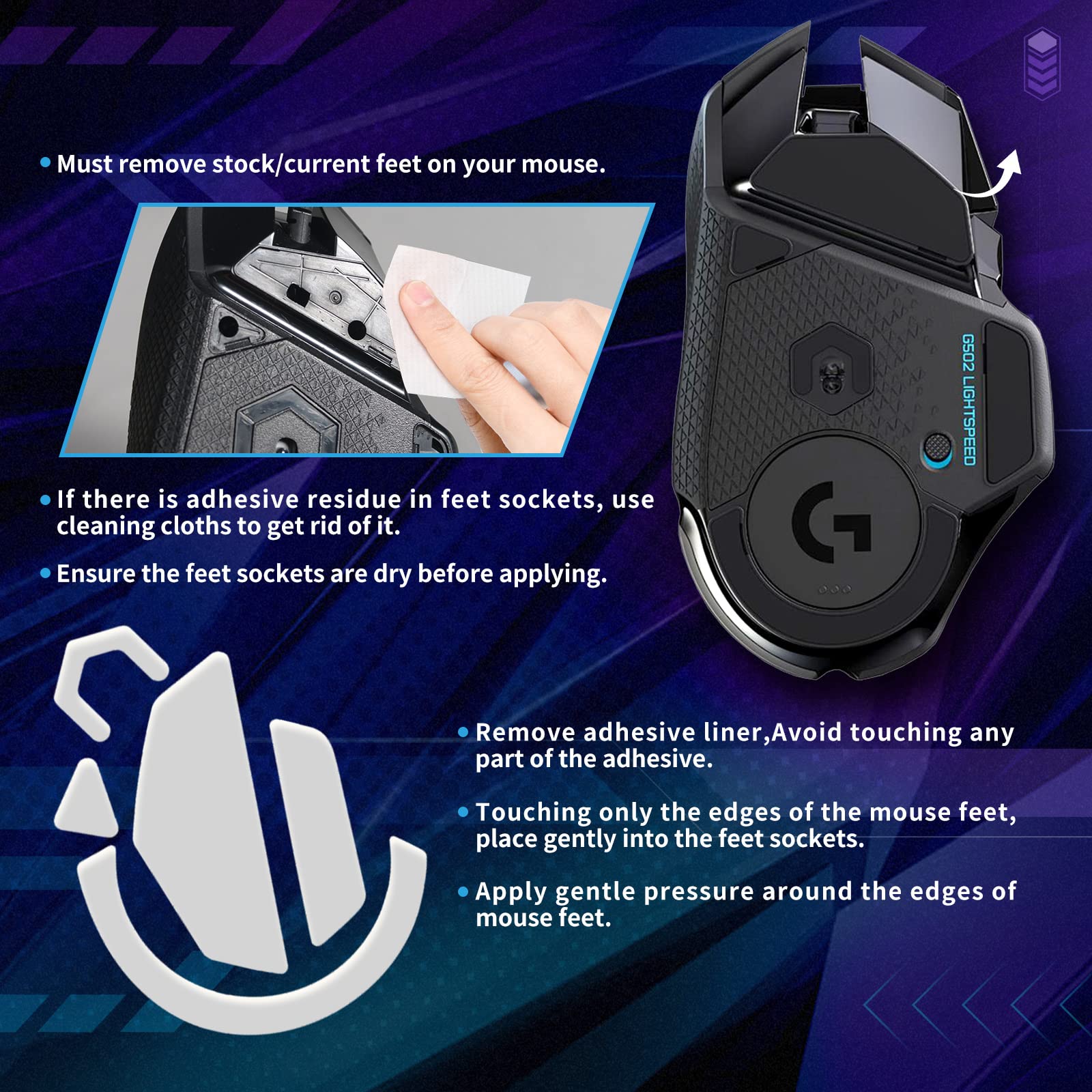 Logitech G502 Wireless Gaming Mouse Feet Replacement - 0.8mm Rounded PTFE Skates for Smooth Gliding | Pro Performance Upgrade | Ideal for FPS, MOBA & Esports Gaming