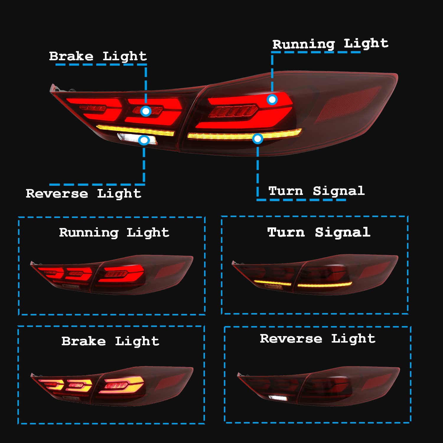 2017-2018 Hyundai Elantra LED Tail Lights with Sequential Turn Signal & DRL - Red Vivad Rear Lamp Assembly with Startup Animation | Perfect for Night Driving & Car Customization