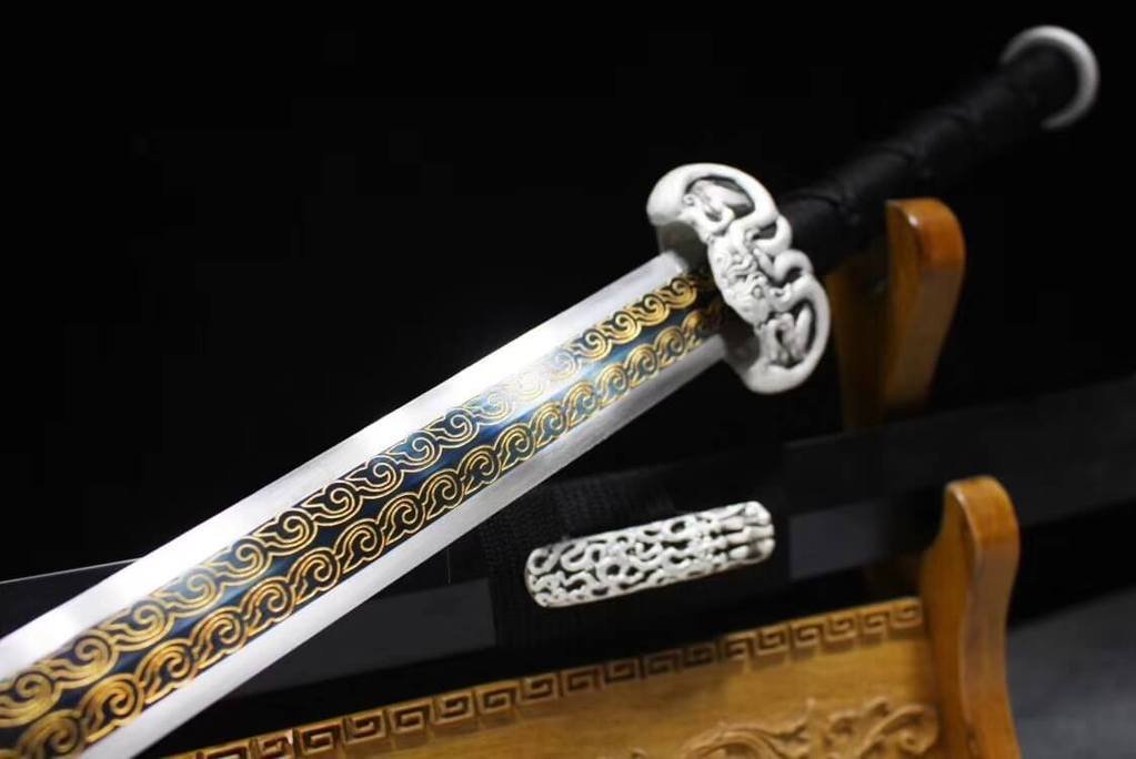Hand Forged Chinese Han Jian Sword - High Manganese Steel Blade with Black Wood Handle & Alloy Fittings - Heat Tempered for Durability - Perfect for Martial Arts Training, Historical Reenactments, and Collection Display