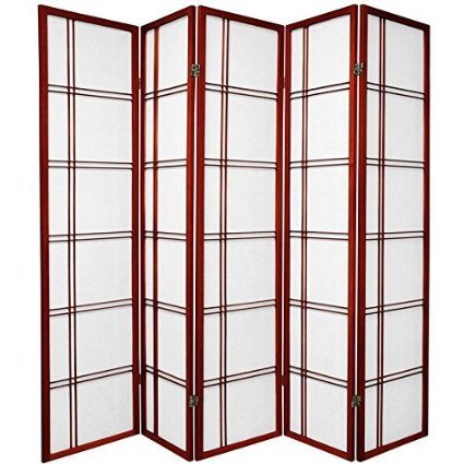 5 Panel Double Cross Room Divider Screen - Cherry Wood Folding Privacy Partition for Home, Office, Studio or Event Decor