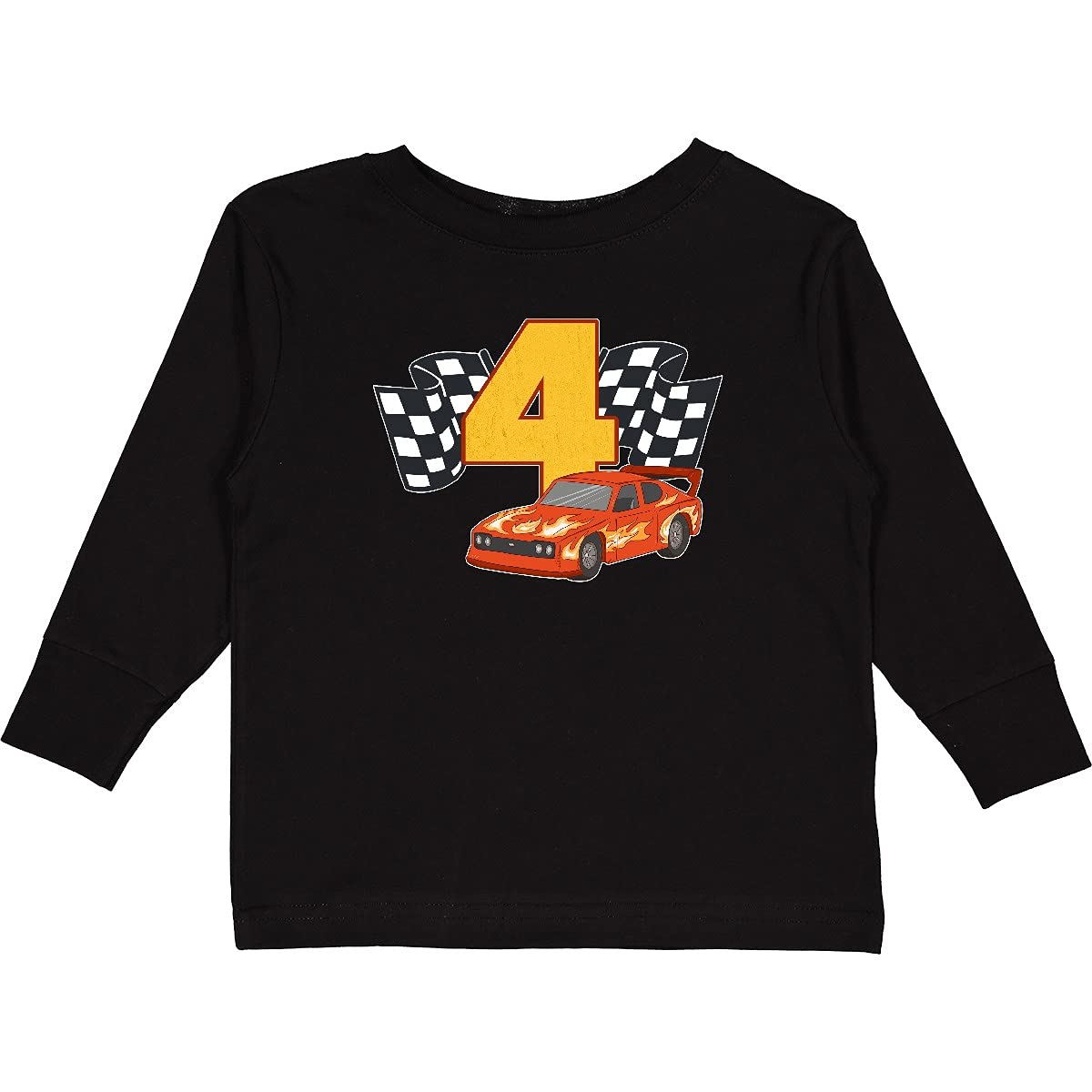 Inktastic Number 4 Race Car Toddler Long Sleeve T-Shirt - Cute Boys' Graphic Tee for Toddlers - Perfect for Birthday Gifts, Playdates & Racing Themed Parties