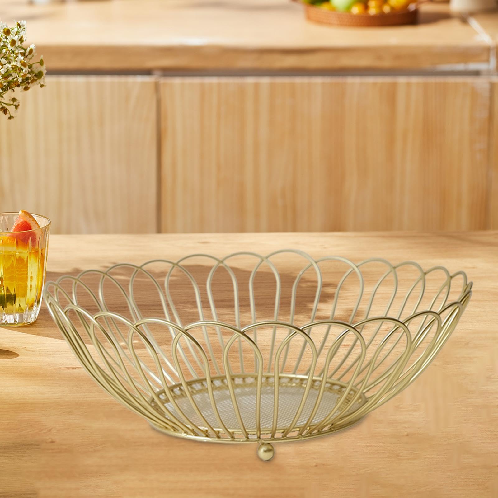 CALANDIS® Gold Wire Fruit Basket - Decorative Iron Holder for Veggies, Fruits & Snacks | Rustic Home Decor for Kitchen, Dining Table & Farmhouse Style