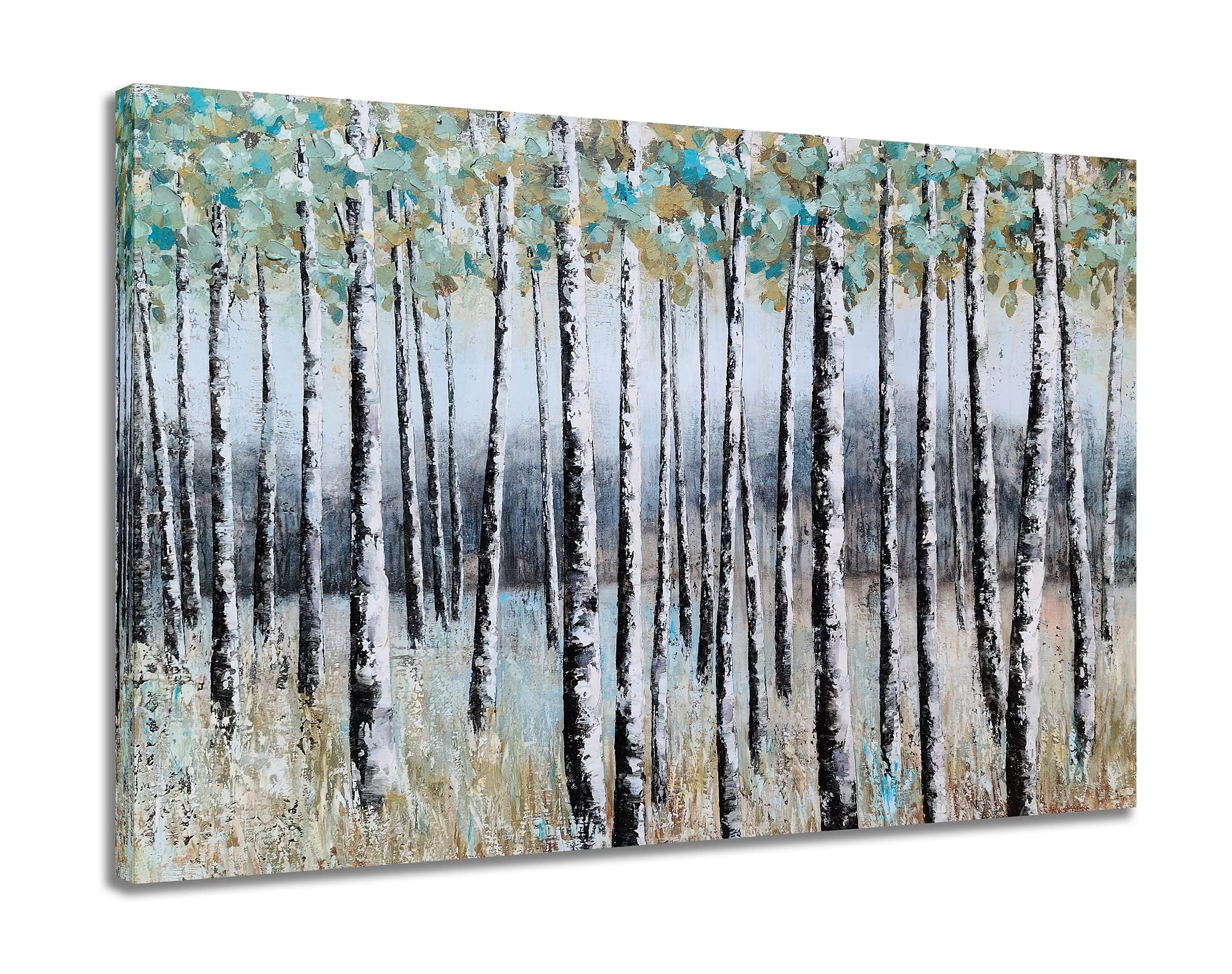 SYGALLERIER Modern Abstract Birch Tree Forest Painting - Textured Canvas Wall Art for Living Room, Bedroom & Bathroom Decor | Contemporary Landscape Artwork for Home & Office