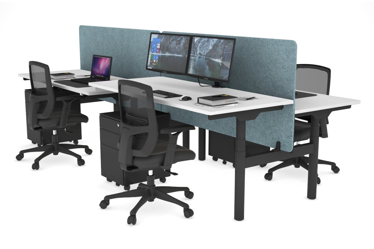 Flexi Premium Height Adjustable 4-Person H Bench Workstation - Black Frame [1600L x 700W] - Ideal for Office, Coworking Space & Home Office Setup