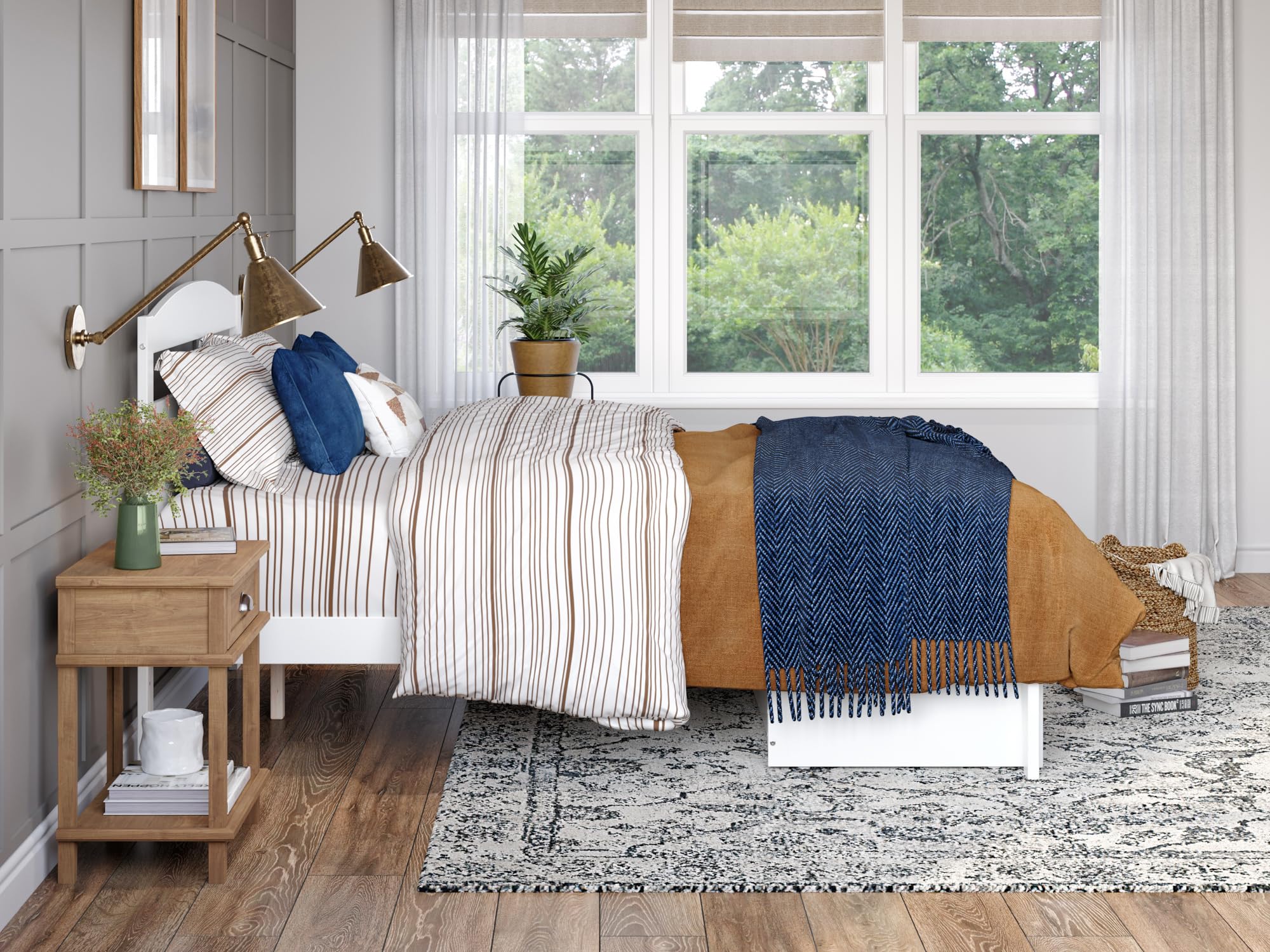 AFI Warren Queen Size Platform Bed with Storage Drawers & USB Charging Station - Modern White Wooden Bed Frame for Bedroom, Perfect for Small Spaces & Tech Lovers